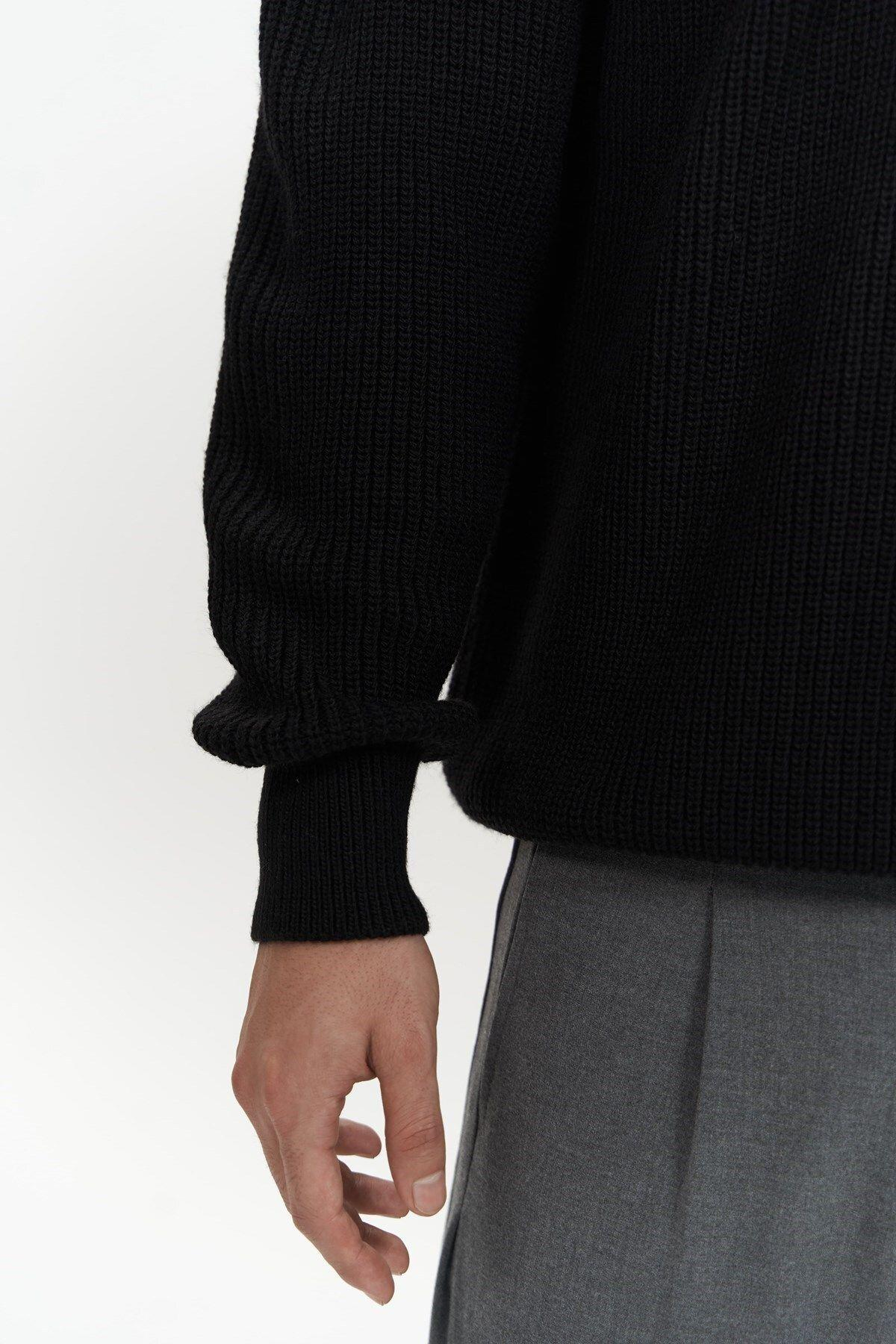 Vander Düğme Detay Siyah Erkek Triko Kazak