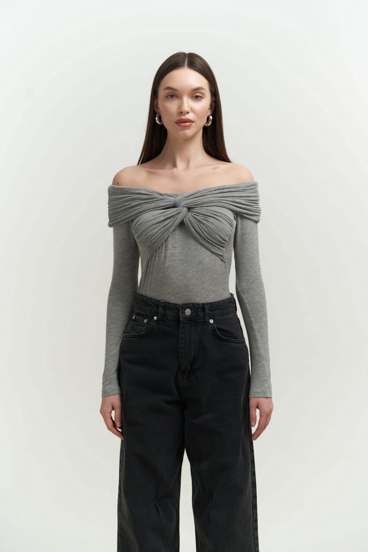 Vanni Long Sleeve Gray Blouse
