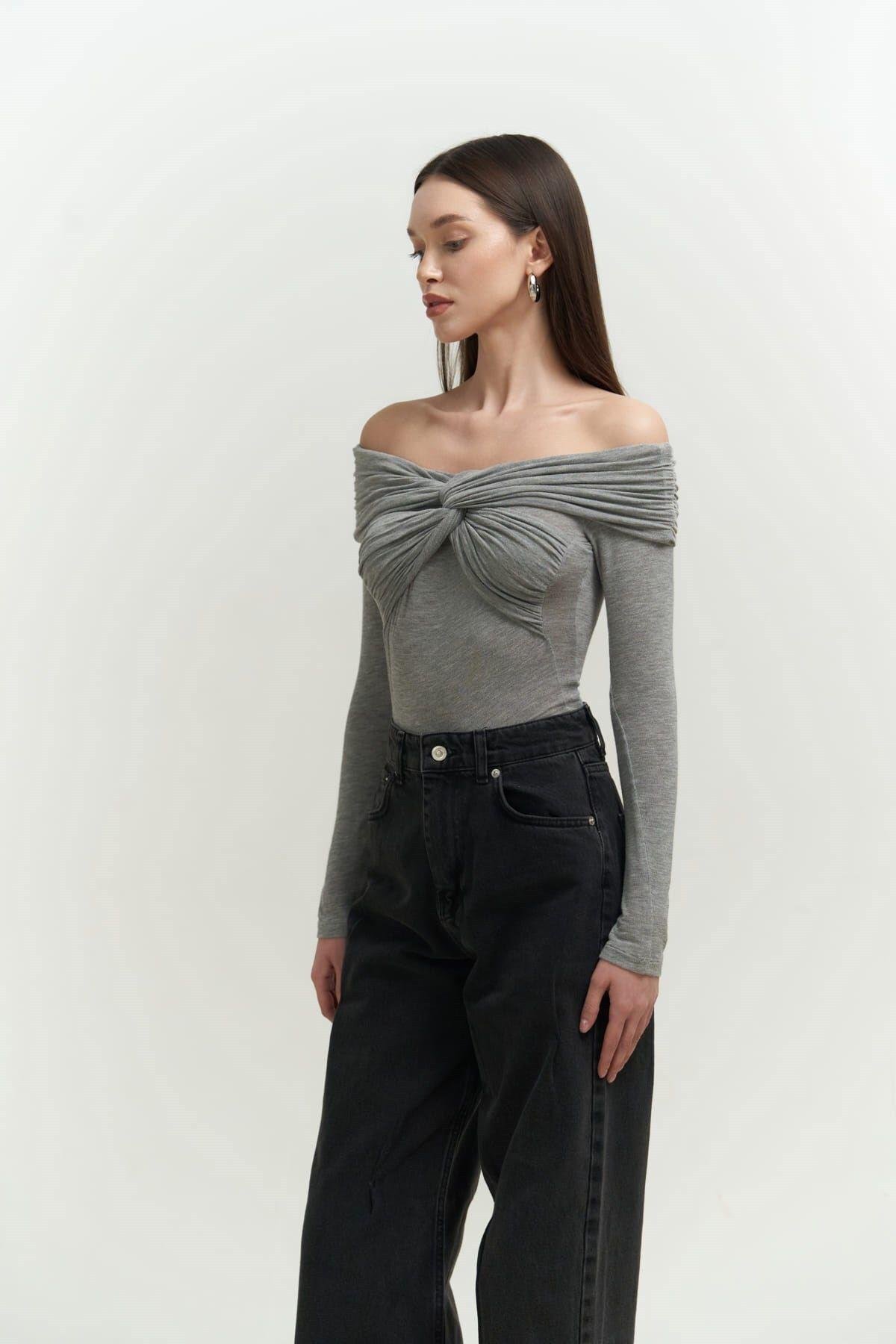 Vanni Long Sleeve Gray Blouse