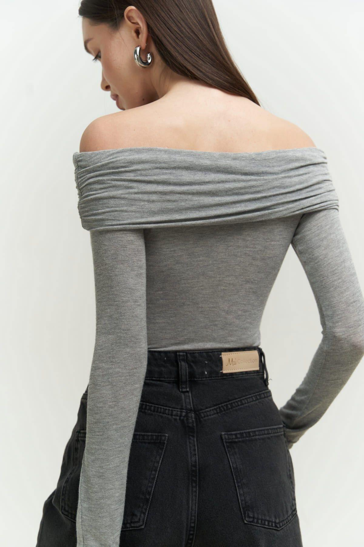 Vanni Long Sleeve Gray Blouse