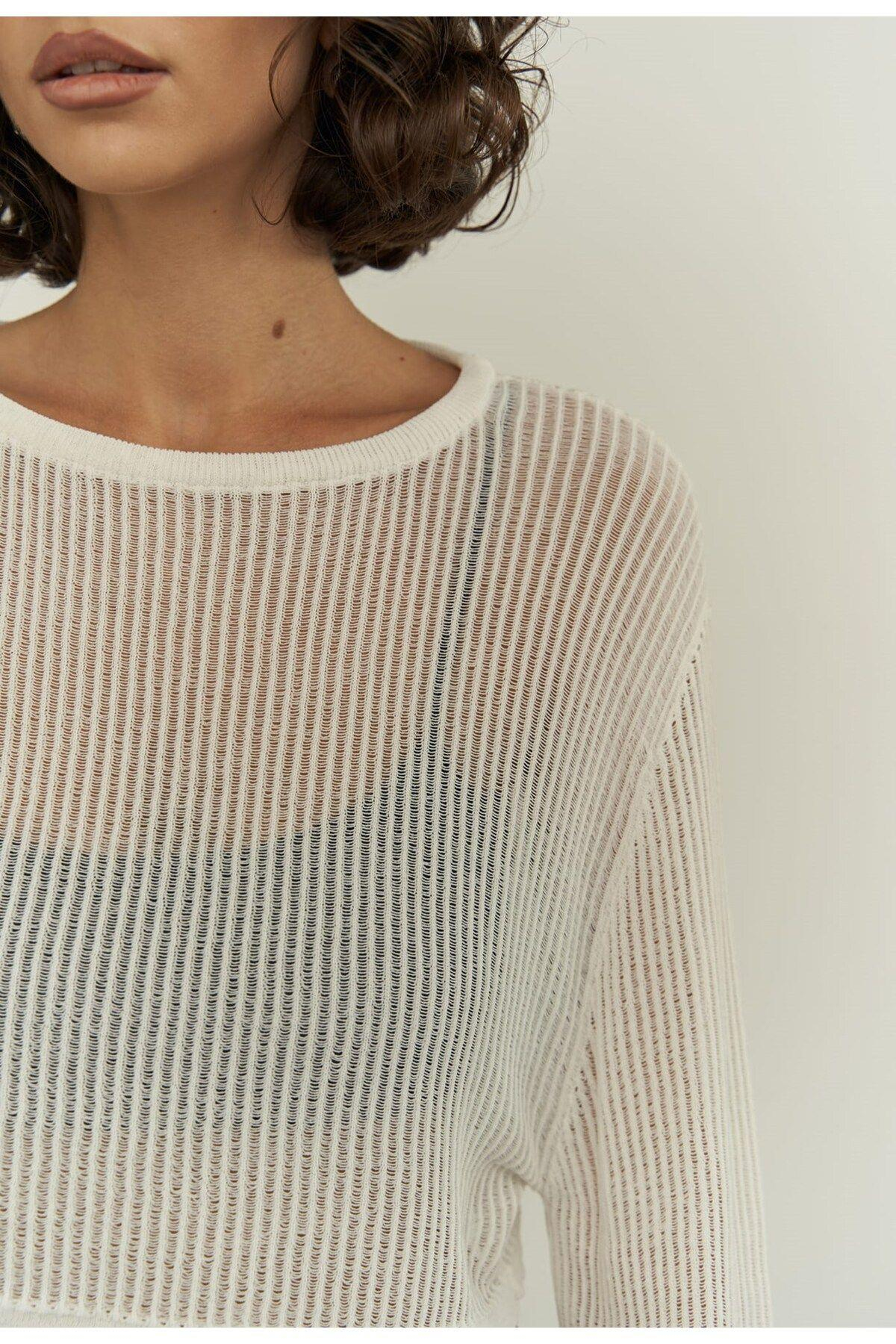 Variel White Fıne Knit Crop