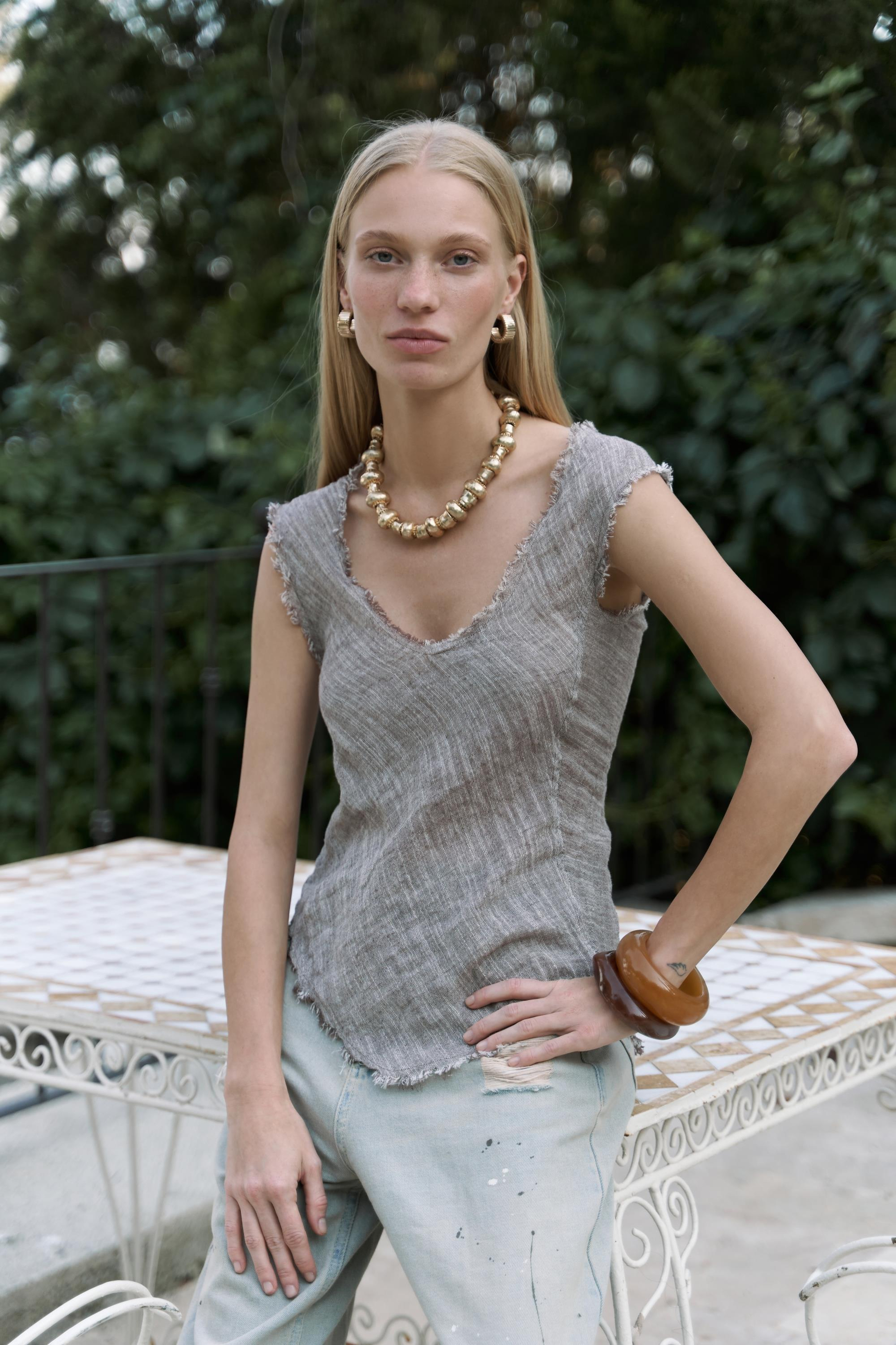 Veilinas Asimetrik Kahve Keten Crop