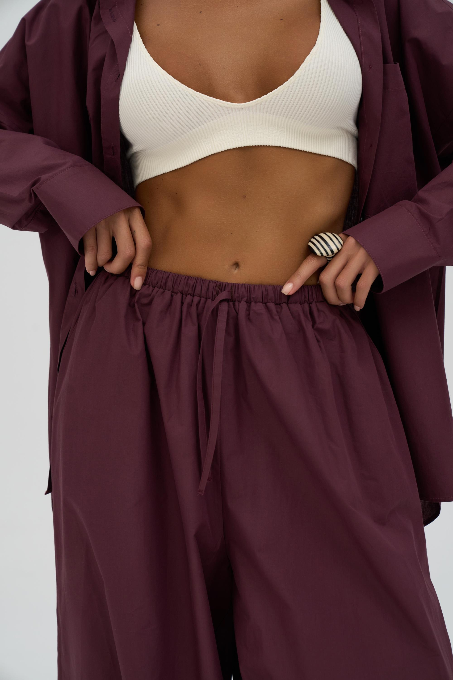 Velora Bordo Poplin Şalvar Pantolon