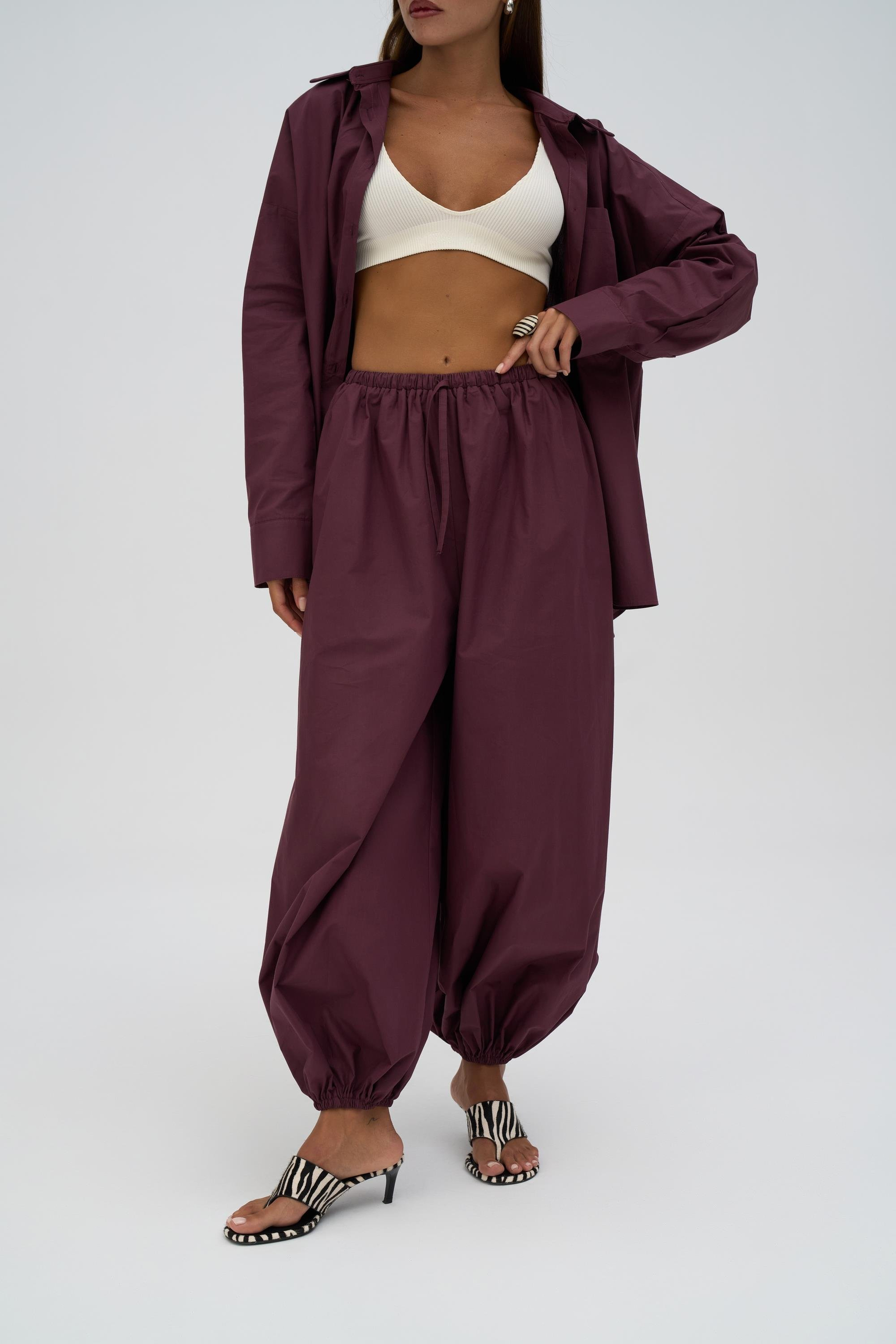 Velora Bordo Poplin Şalvar Pantolon