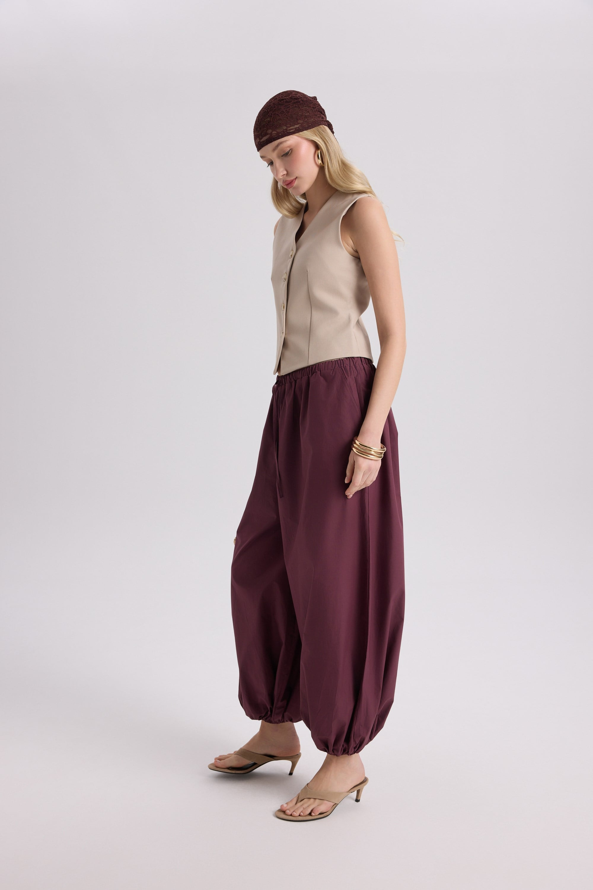 Velora Bordo Poplin Şalvar Pantolon