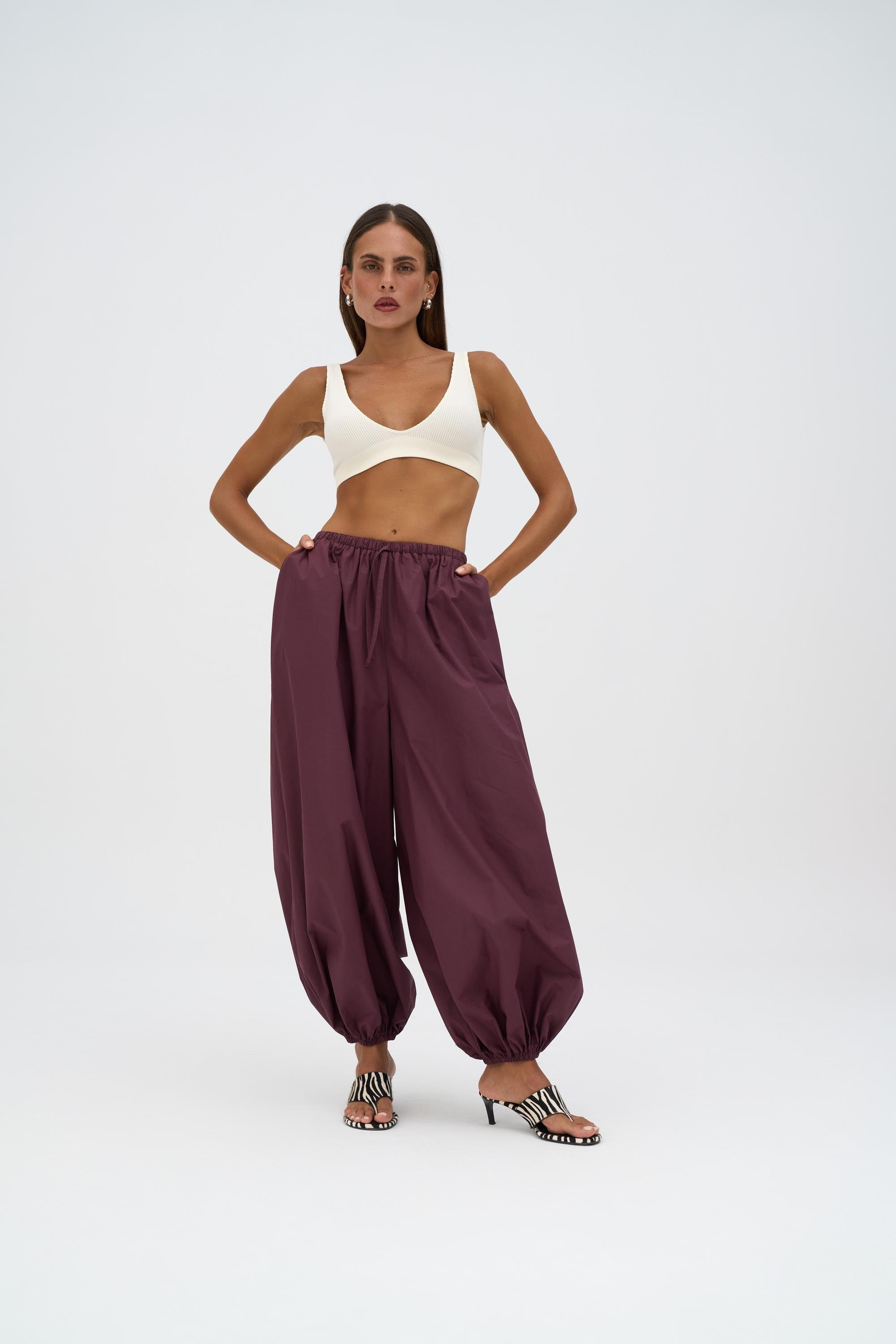 Velora Bordo Poplin Şalvar Pantolon