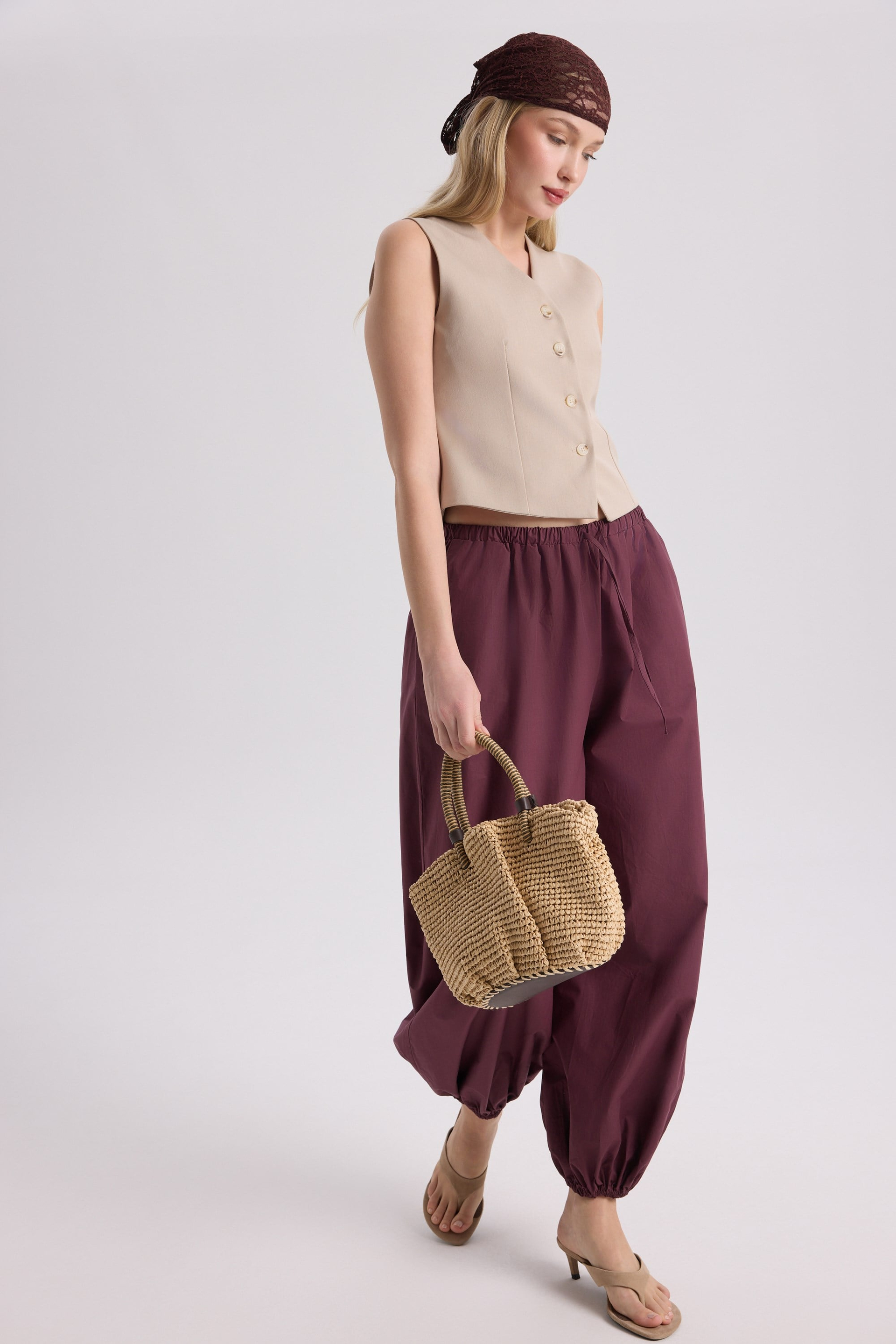 Velora Bordo Poplin Şalvar Pantolon