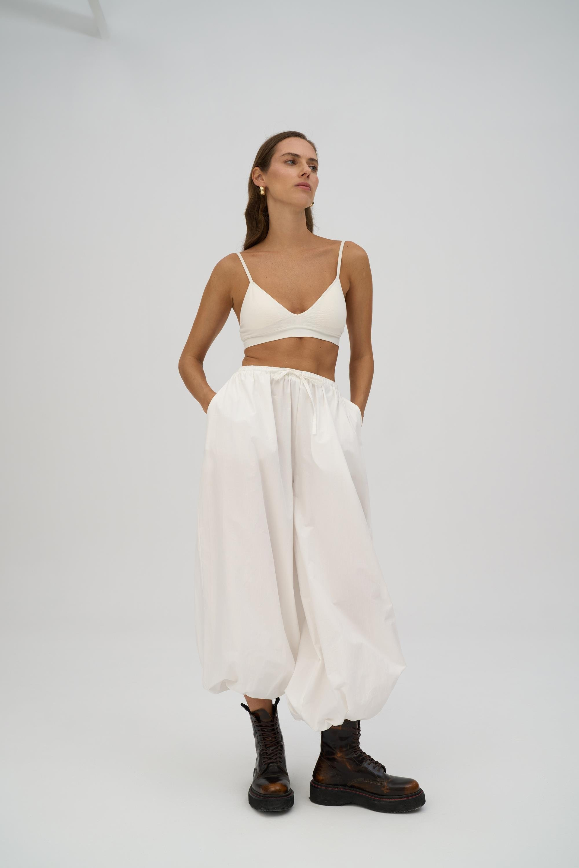 Velora Ekru Poplin Şalvar Pantolon