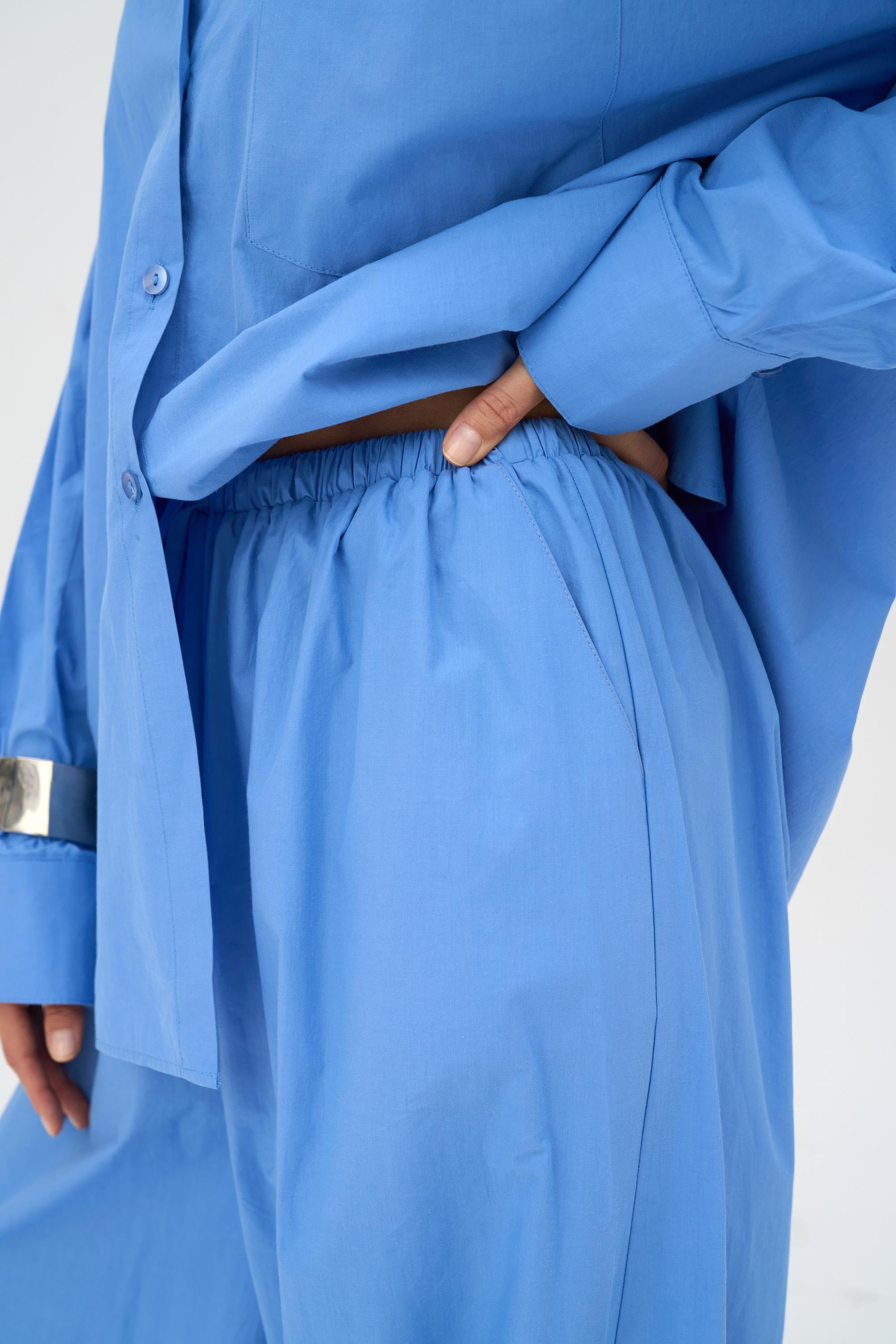 Velora Mavi Poplin Şalvar Pantolon