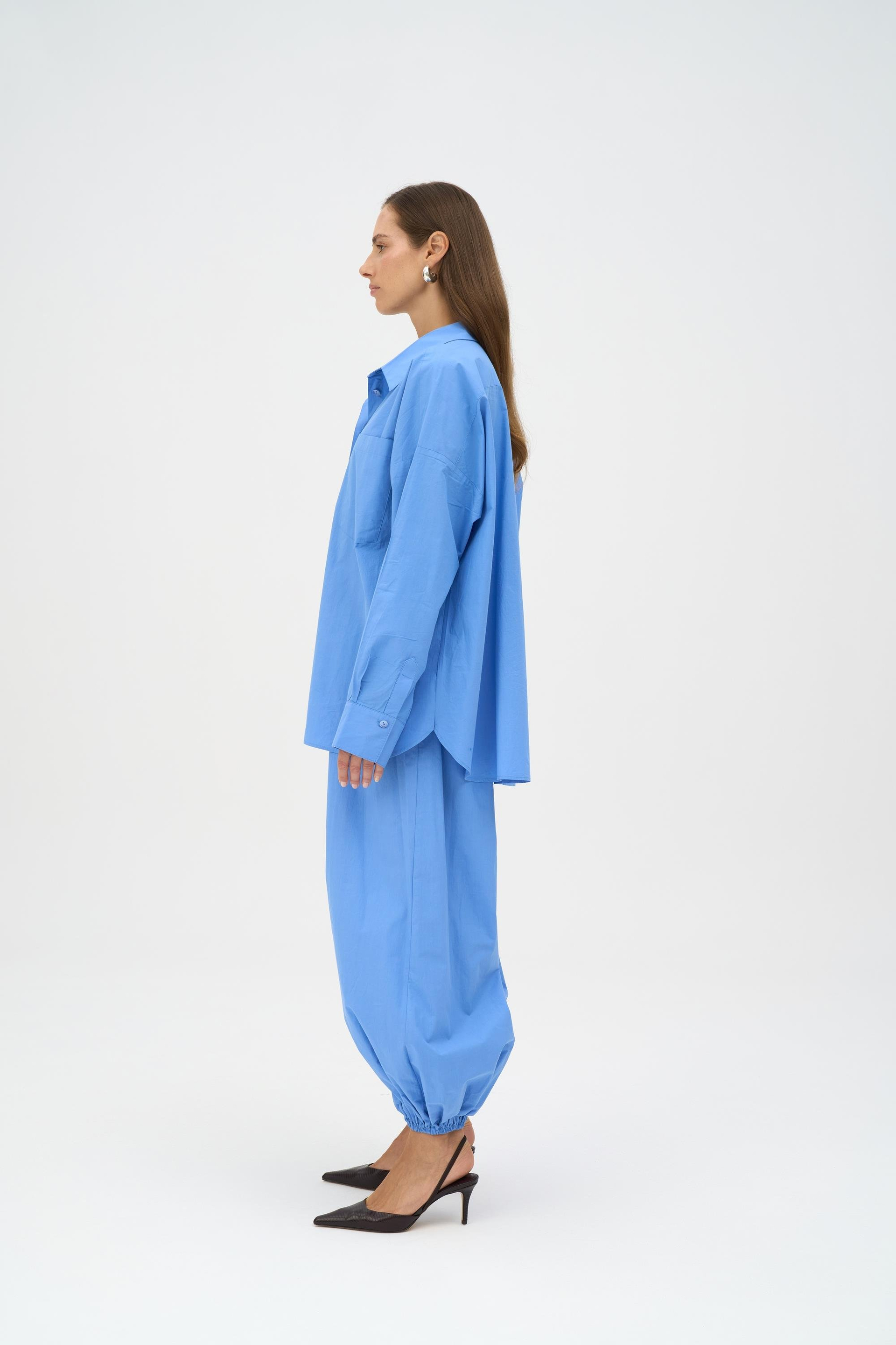 Velora Mavi Poplin Şalvar Pantolon