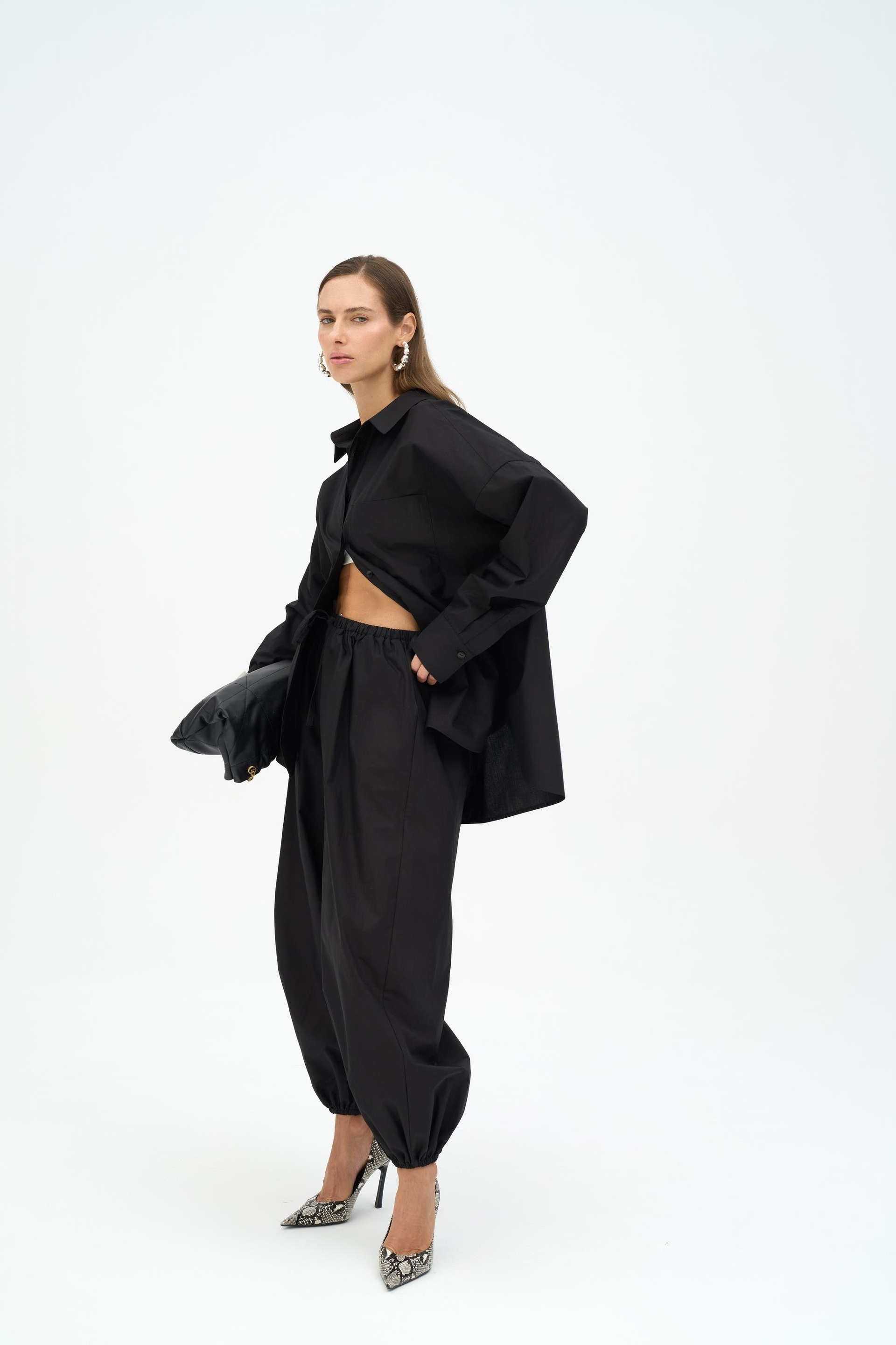 Velora Siyah Poplin Şalvar Pantolon