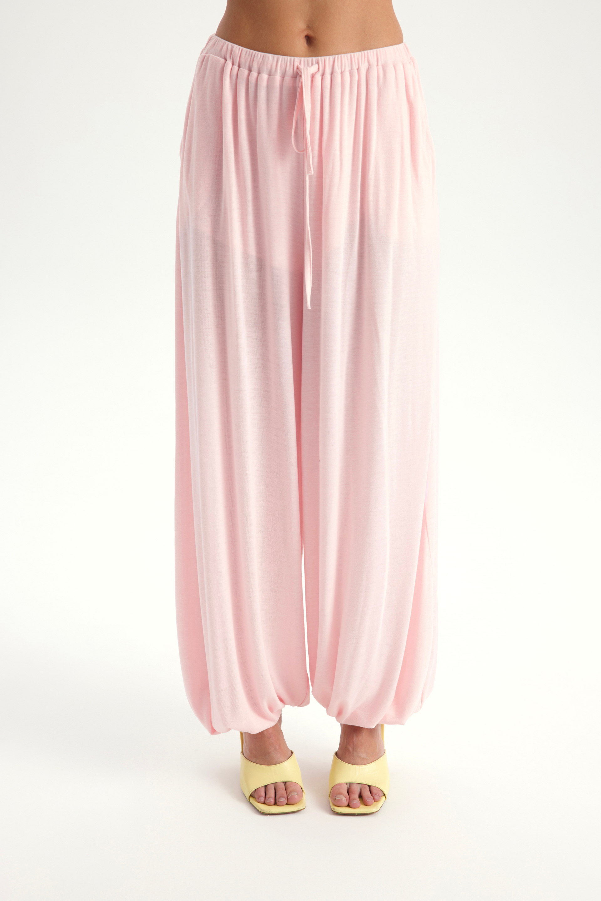 Vena Bağlamalı Pembe Crop Şalvar Pantolon Takım