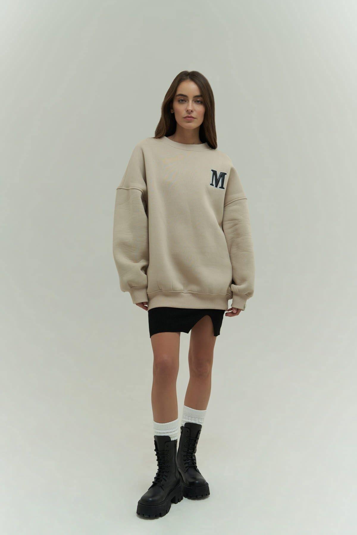 Mai Collection Venera Beige Oversize Sweatshirt