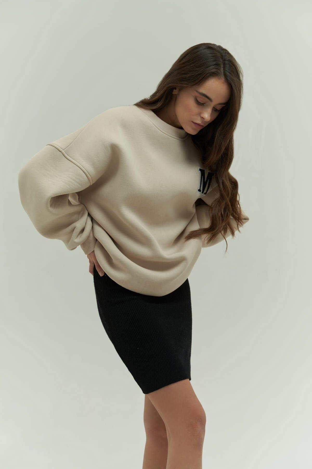 Mai Collection Venera Beige Oversize Sweatshirt
