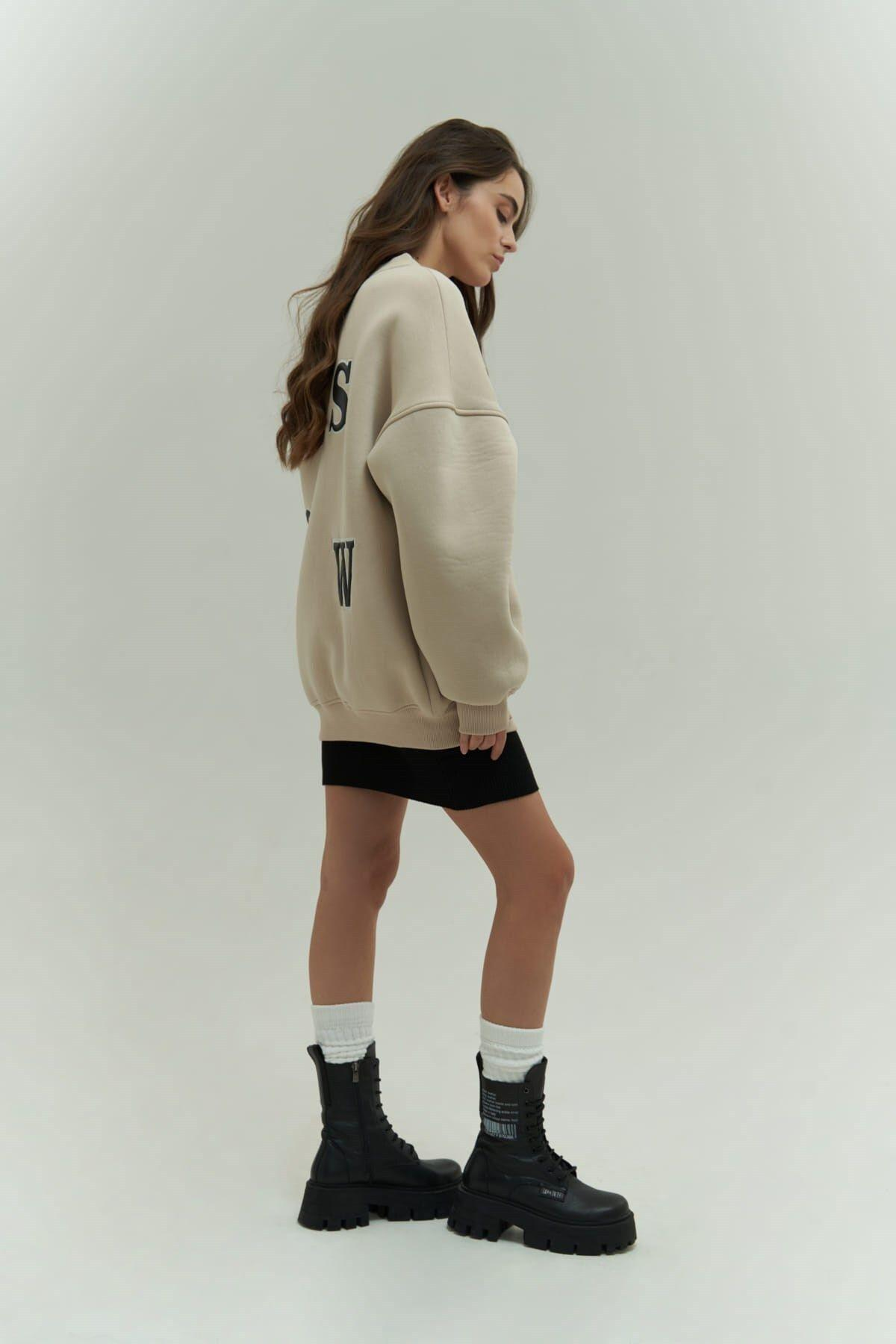 Mai Collection Venera Beige Oversize Sweatshirt