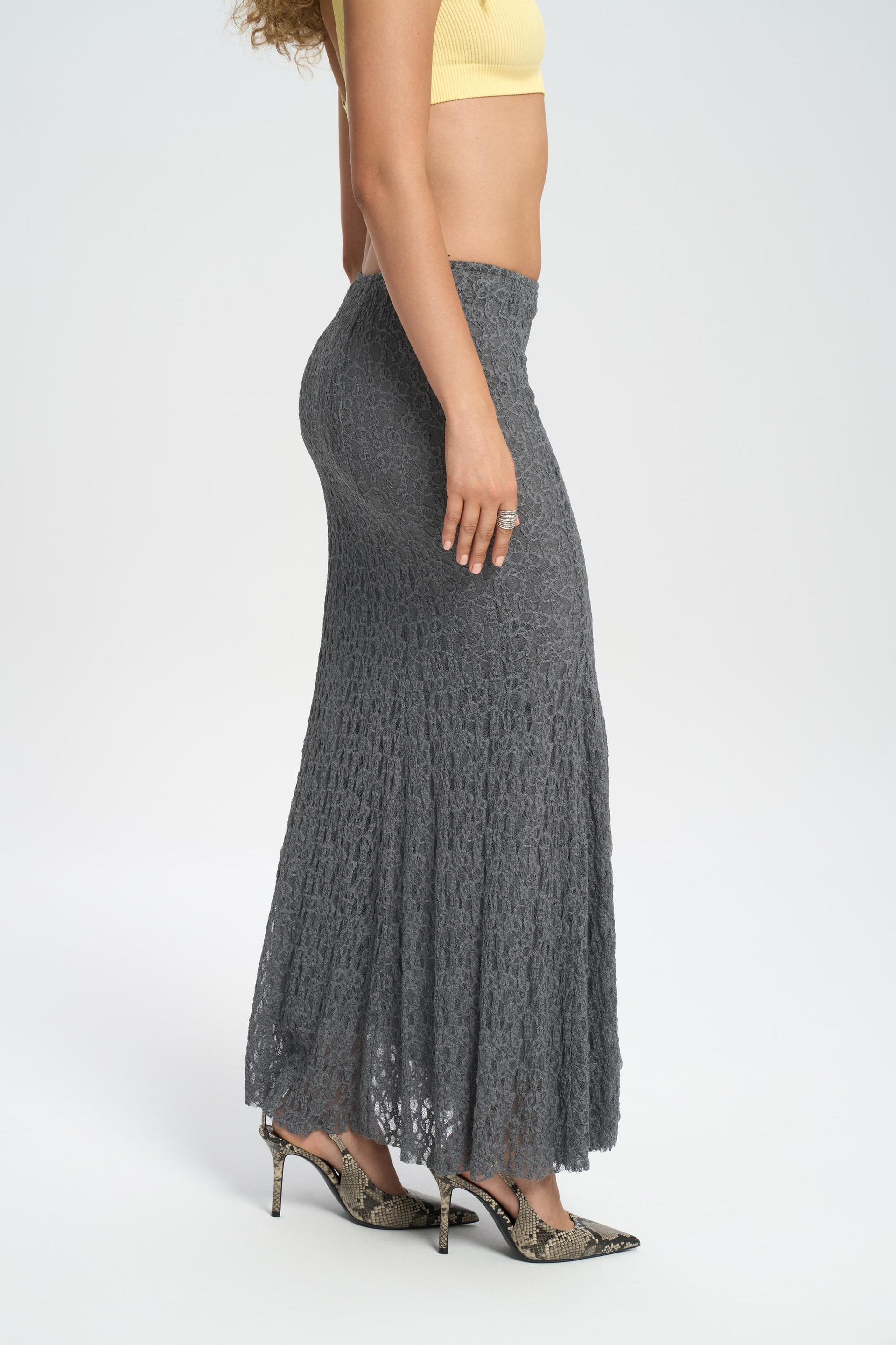 Veylia Uzun Antrasit Dantel Etek