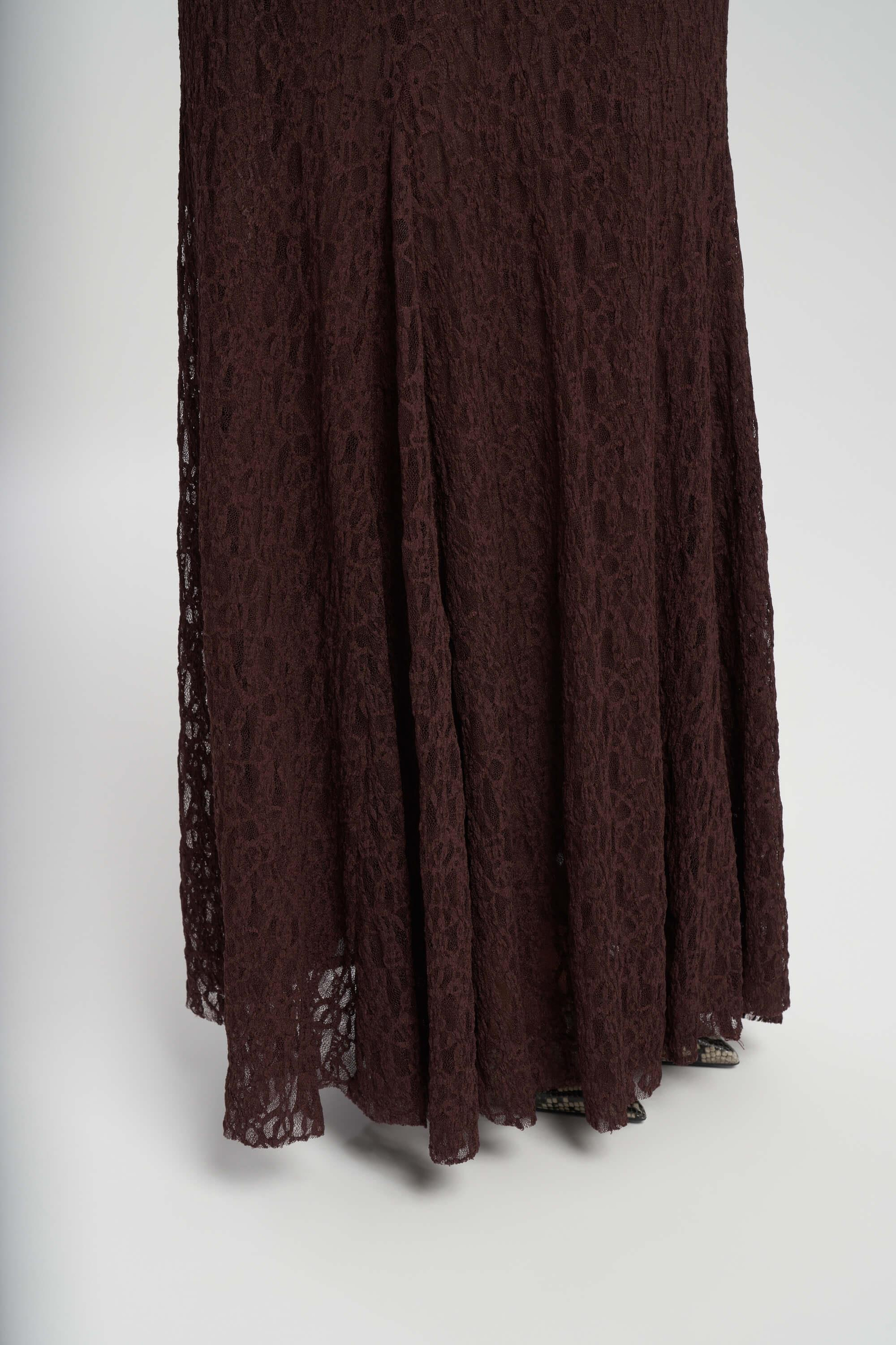 Veylia Uzun Bordo Dantel Etek