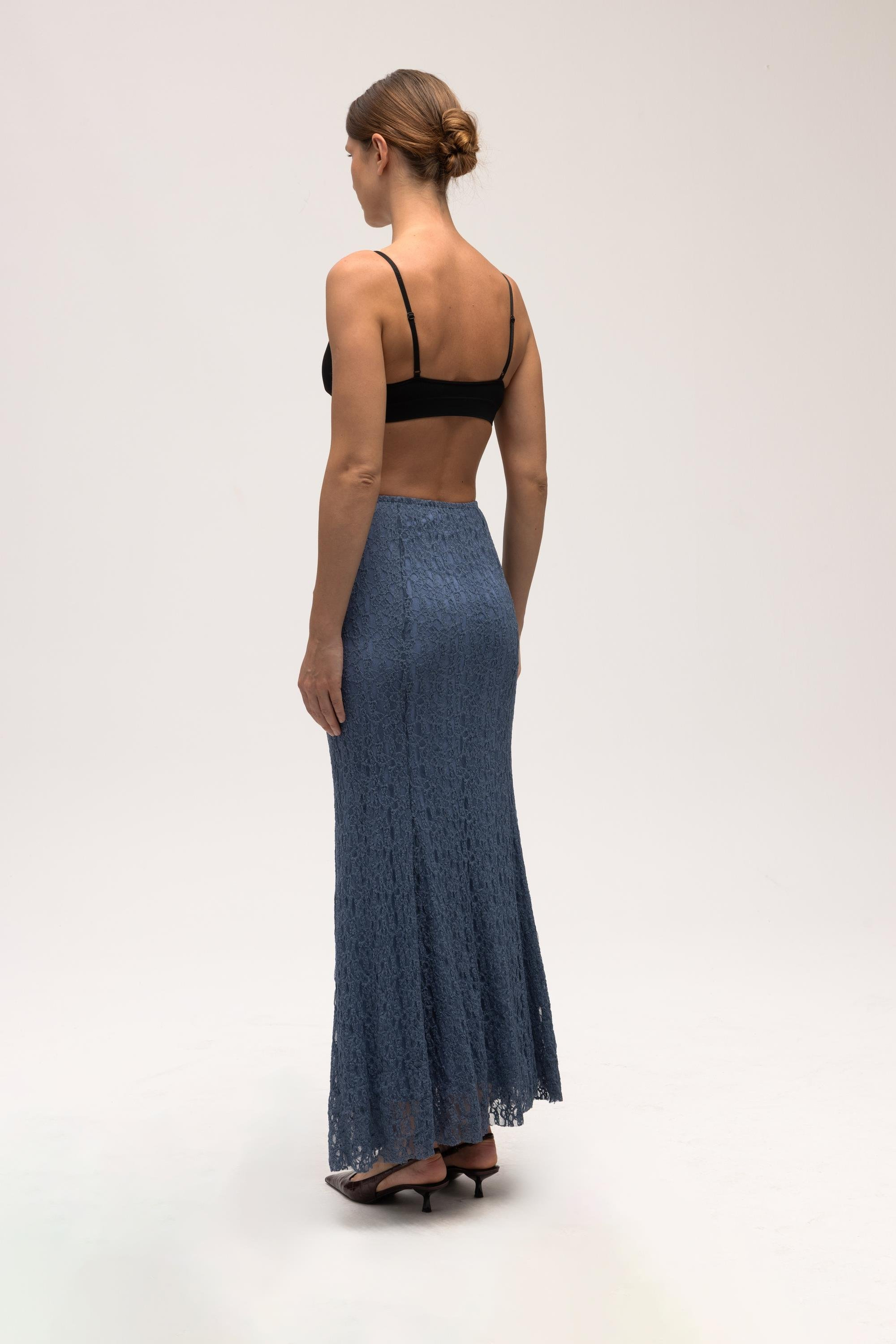 Veylia Uzun İndigo Dantel Etek