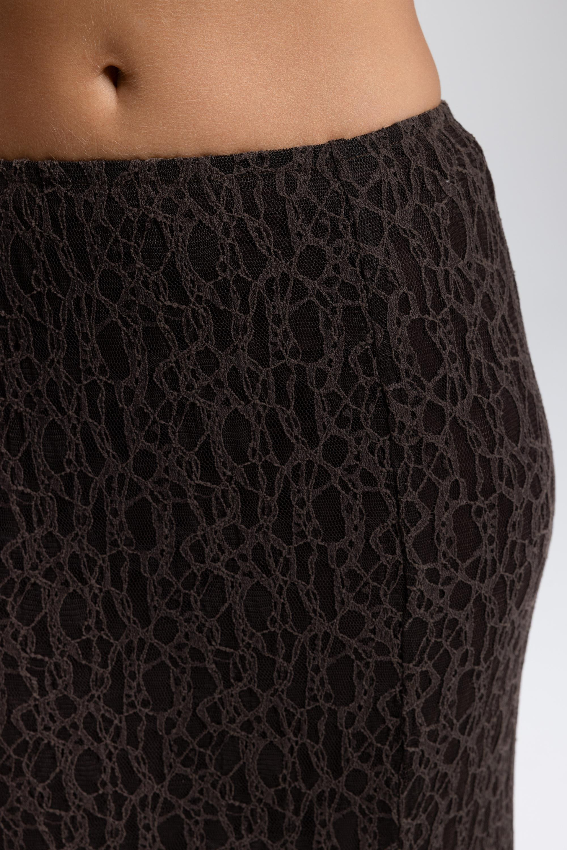 Veylia Uzun Kahve Dantel Etek