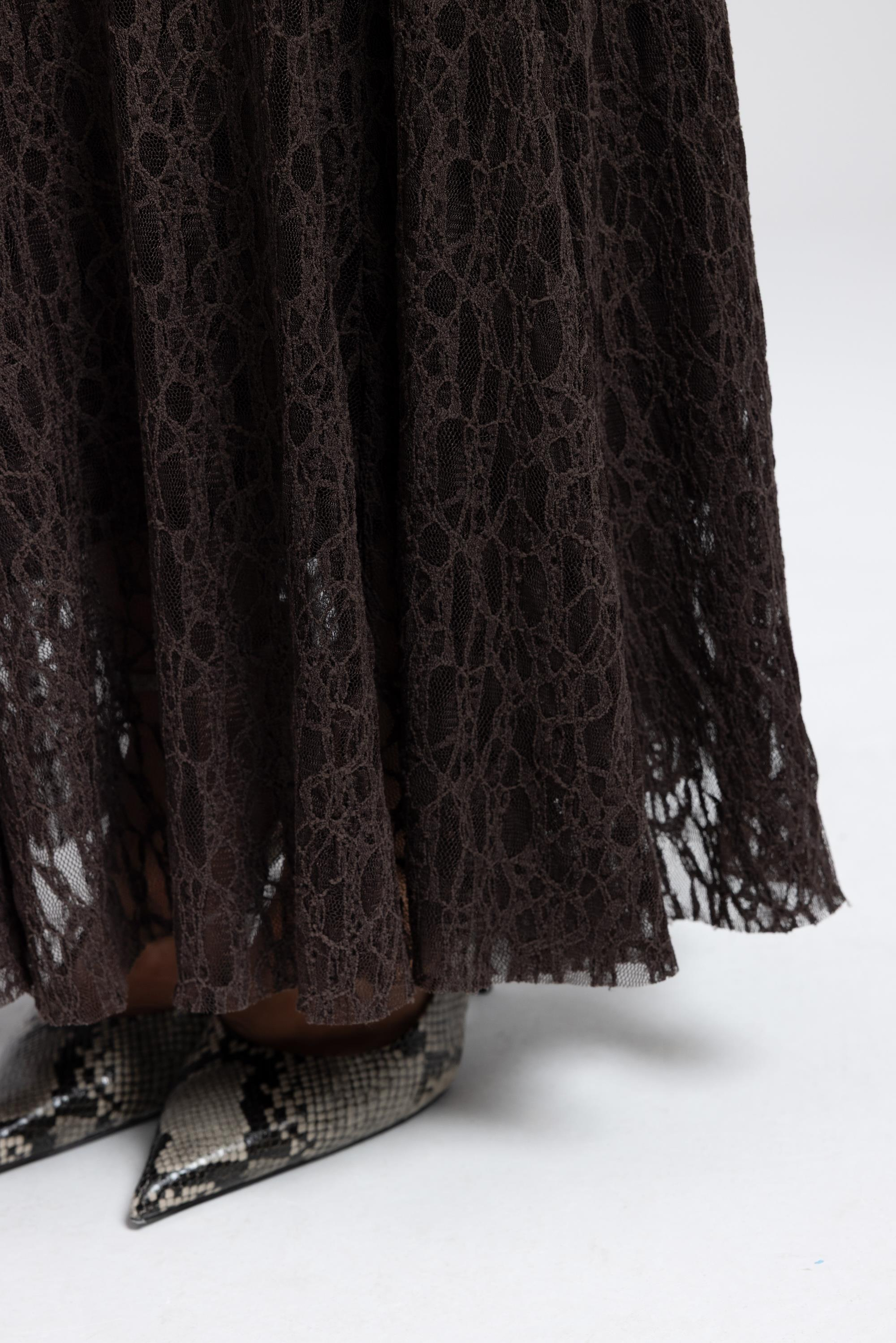 Veylia Uzun Kahve Dantel Etek