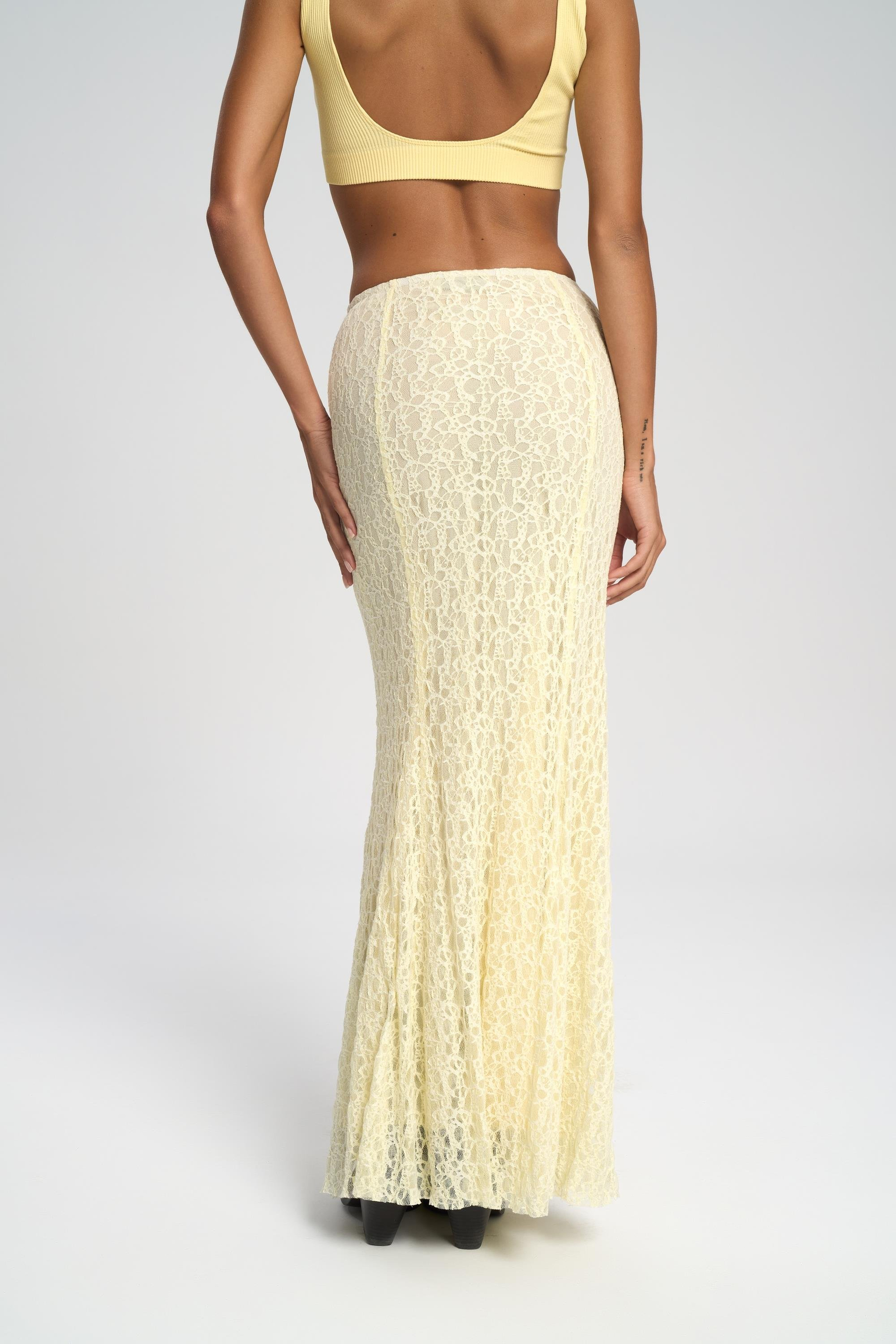 Veylia Uzun Sarı Dantel Etek