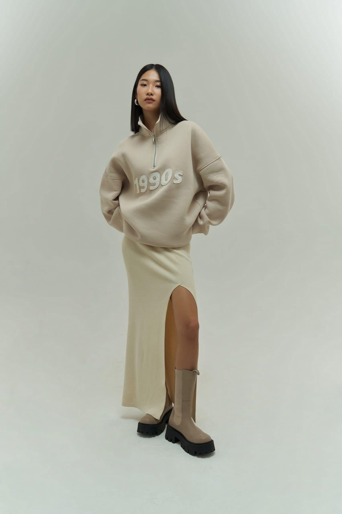 Mai Collection Vintage 1990 Beige Oversize Sweatshirt
