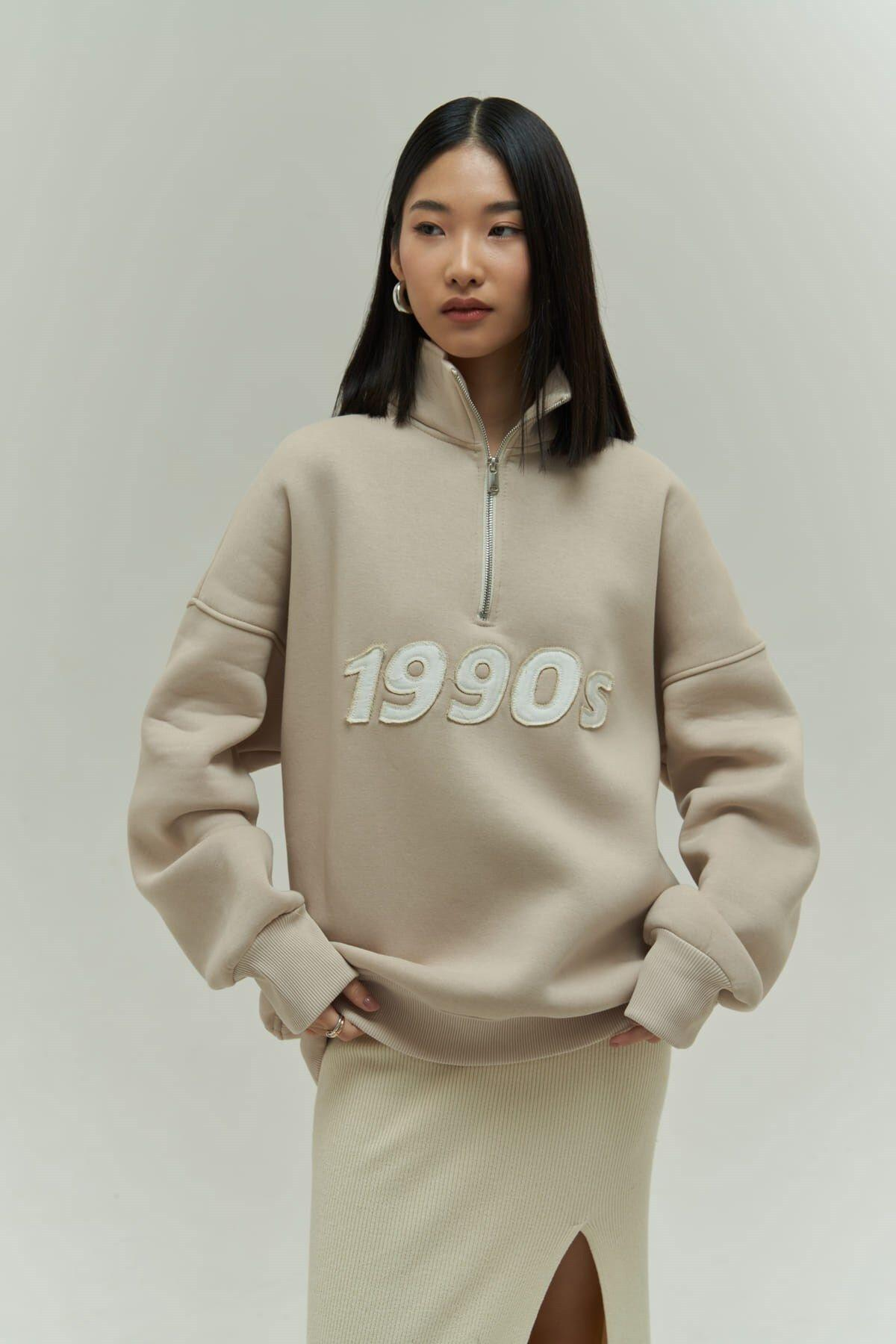 Mai Collection Vintage 1990 Beige Oversize Sweatshirt