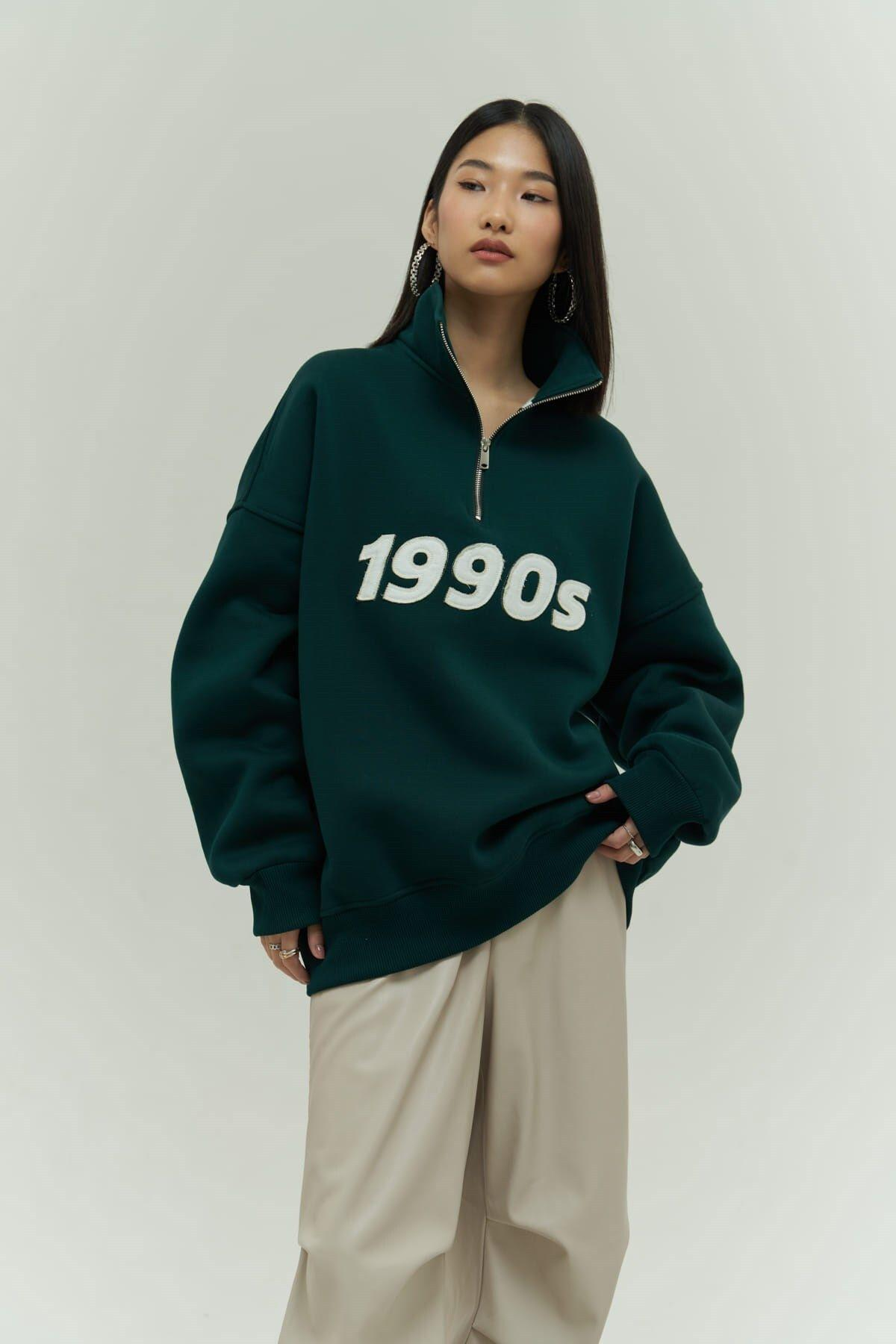 Mai Collection Vintage 1990 Dark Green Oversize Sweatshirt