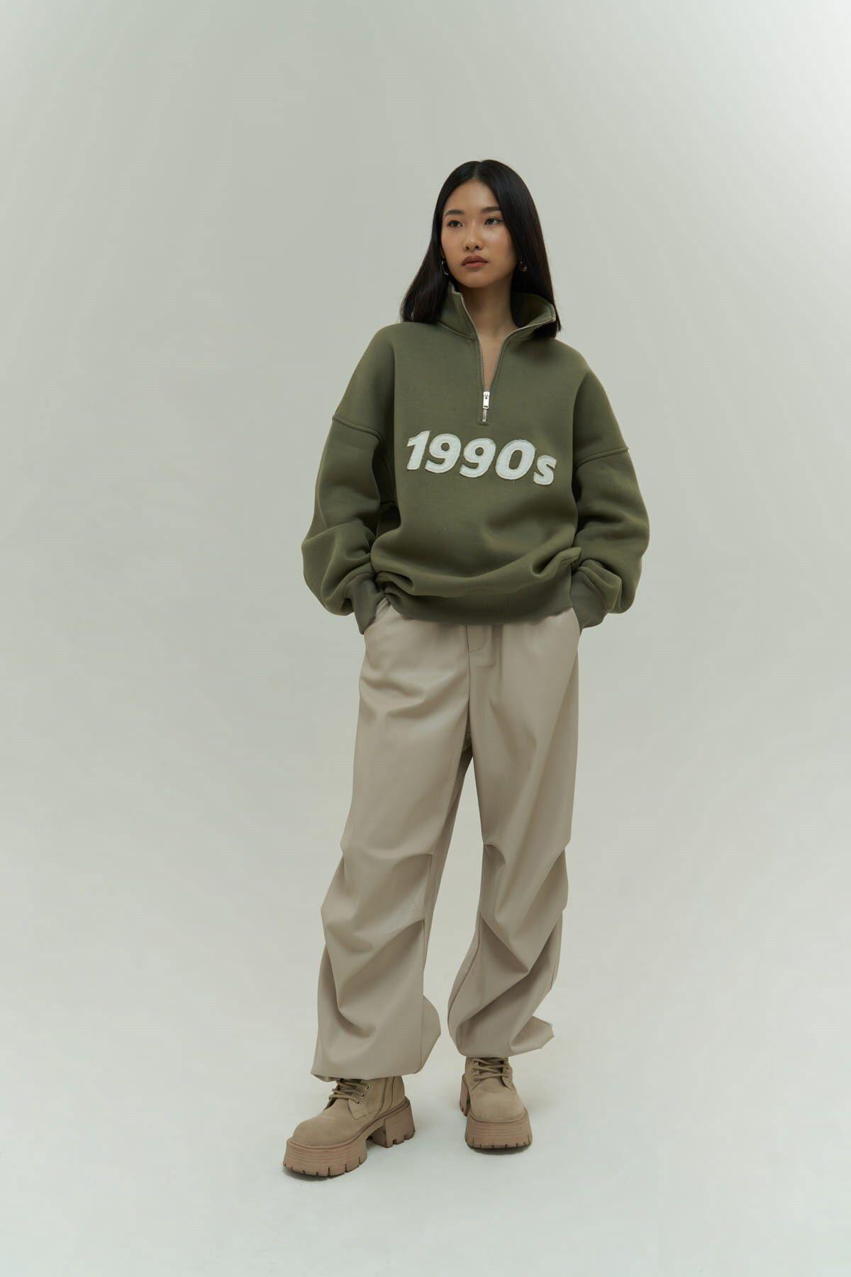 Mai Collection Vintage 1990 Light Khaki Oversize Sweatshirt