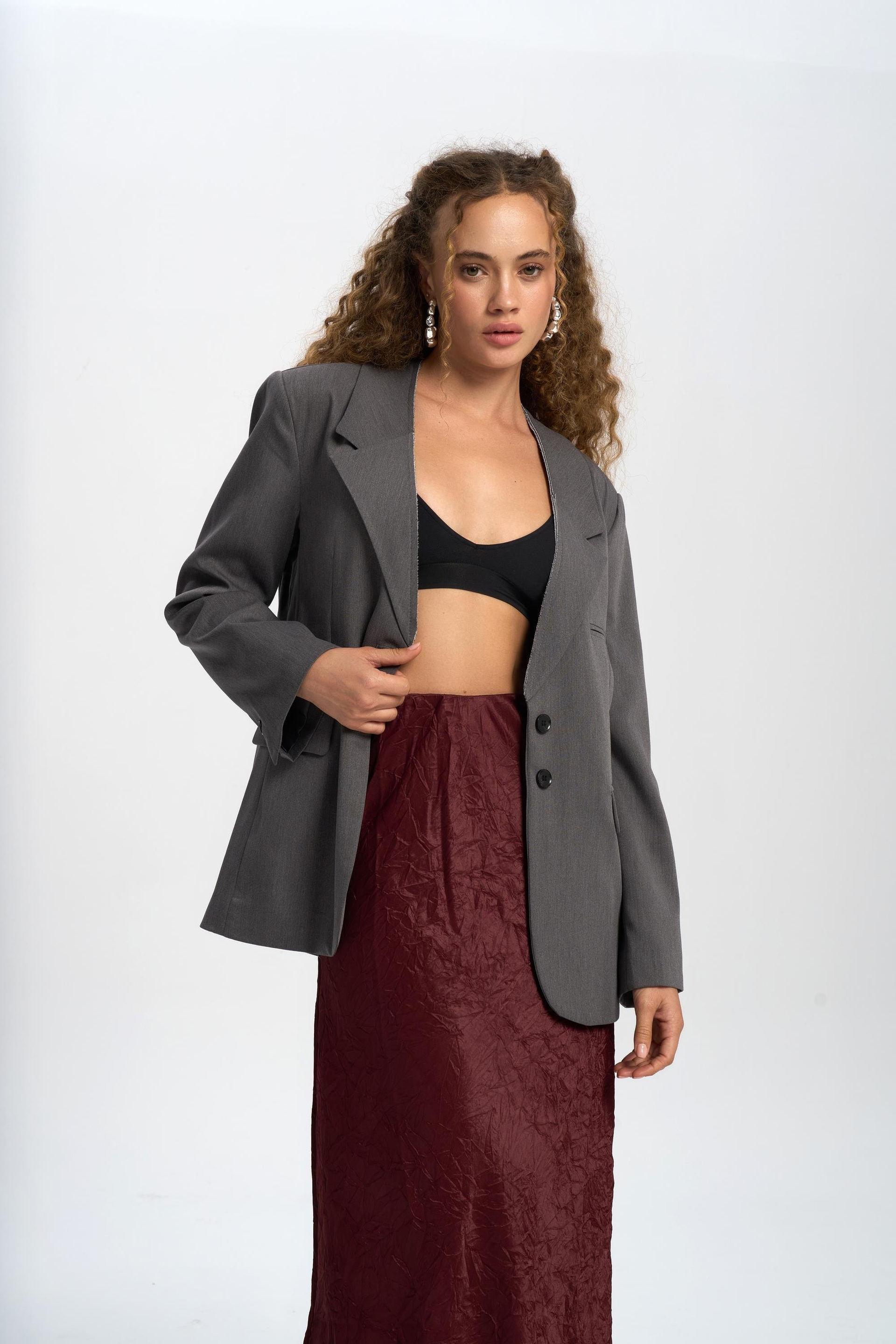 Volda Collar Detailed Charcoal Blazer