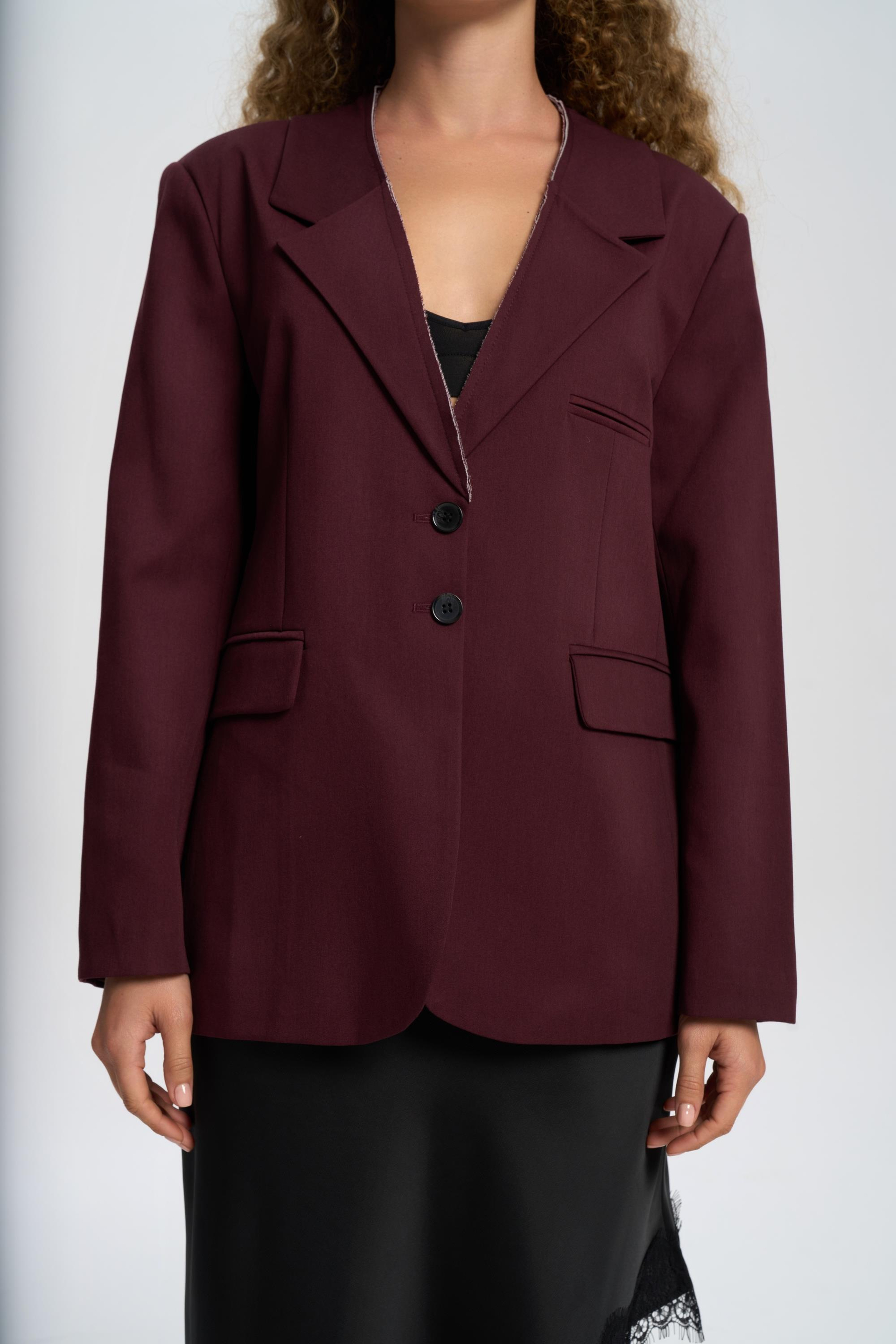 Volda Collar Detailed Burgundy Blazer