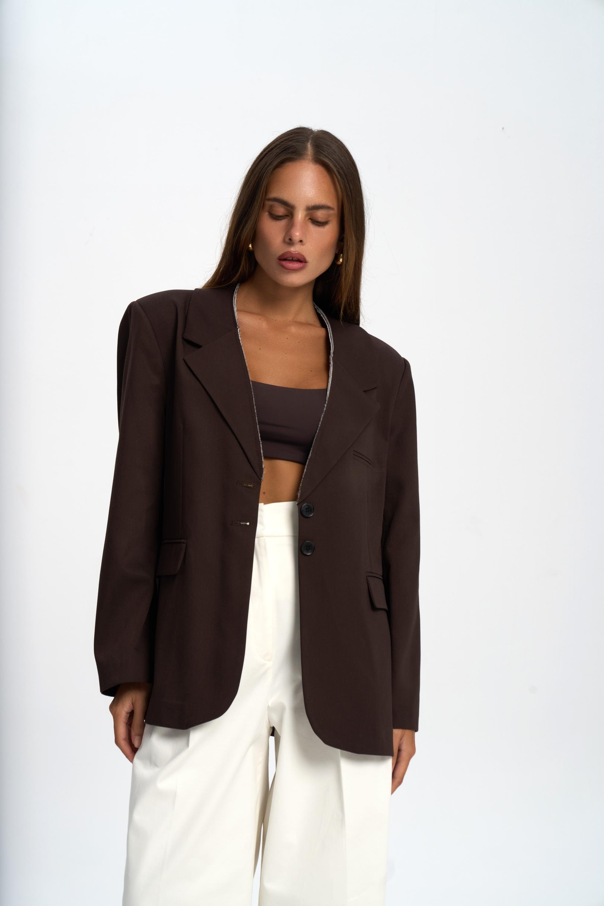 Volda Collar Detailed Brown Blazer