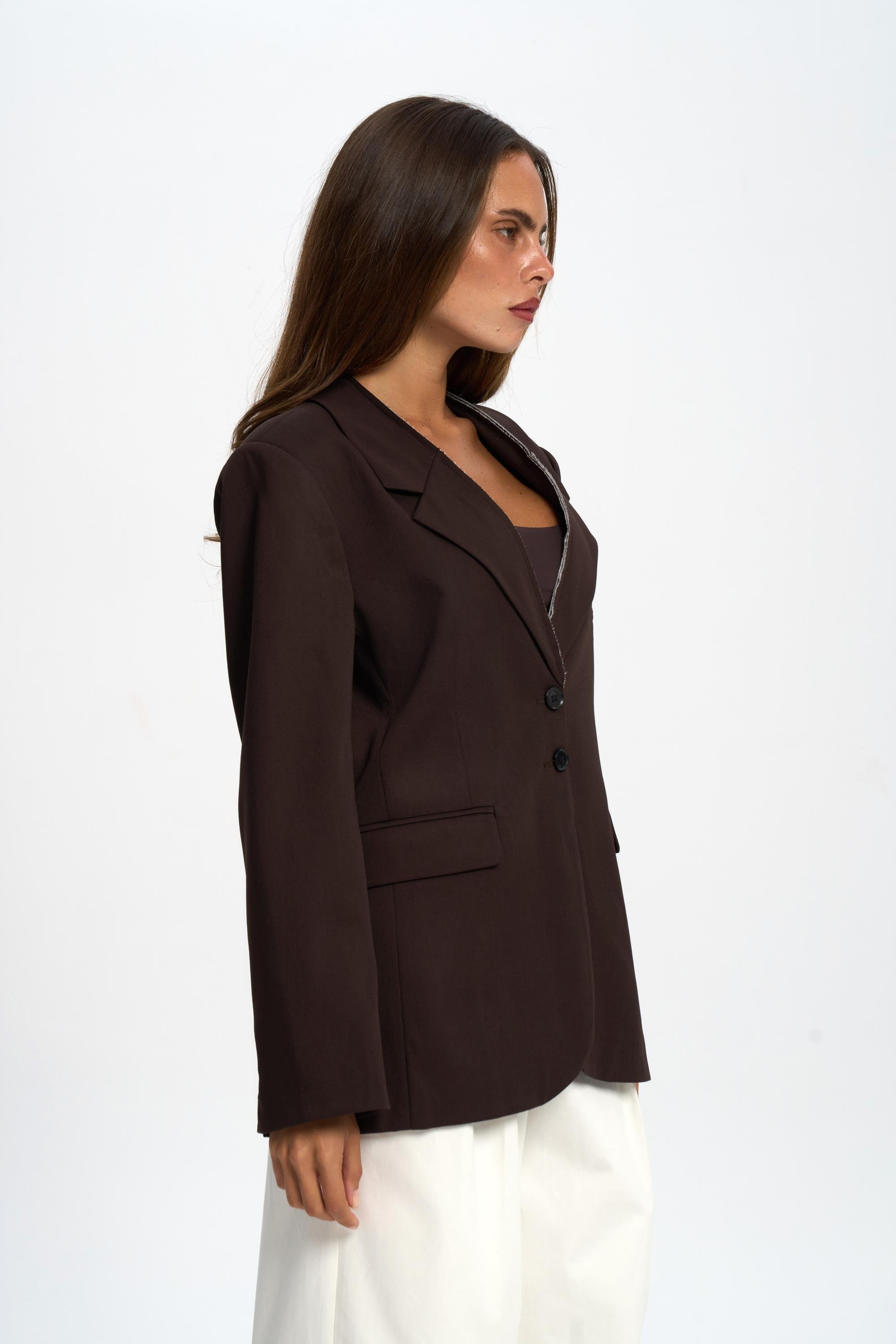 Volda Collar Detailed Brown Blazer