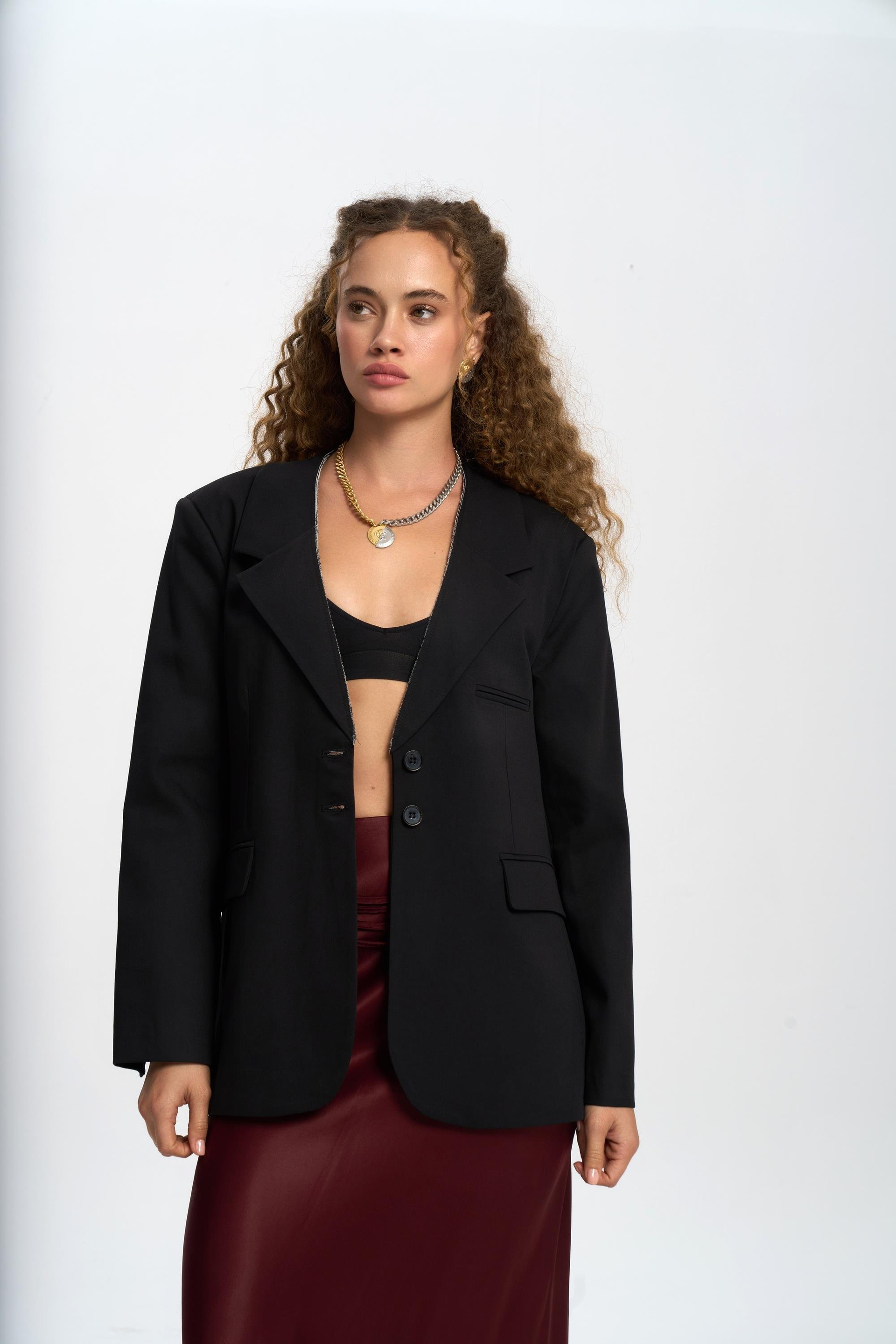 Volda Collar Detailed Black Blazer