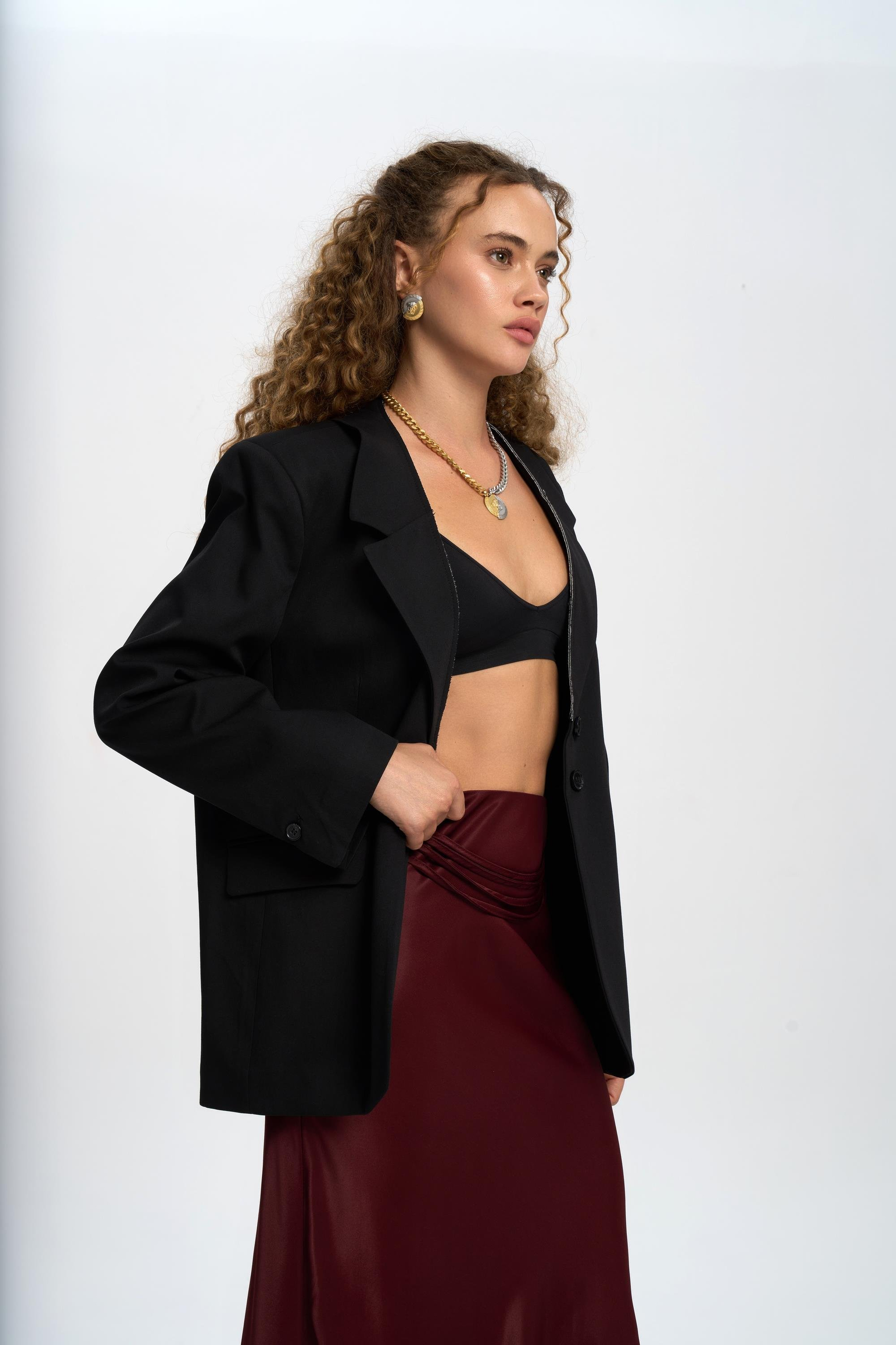Volda Collar Detailed Black Blazer