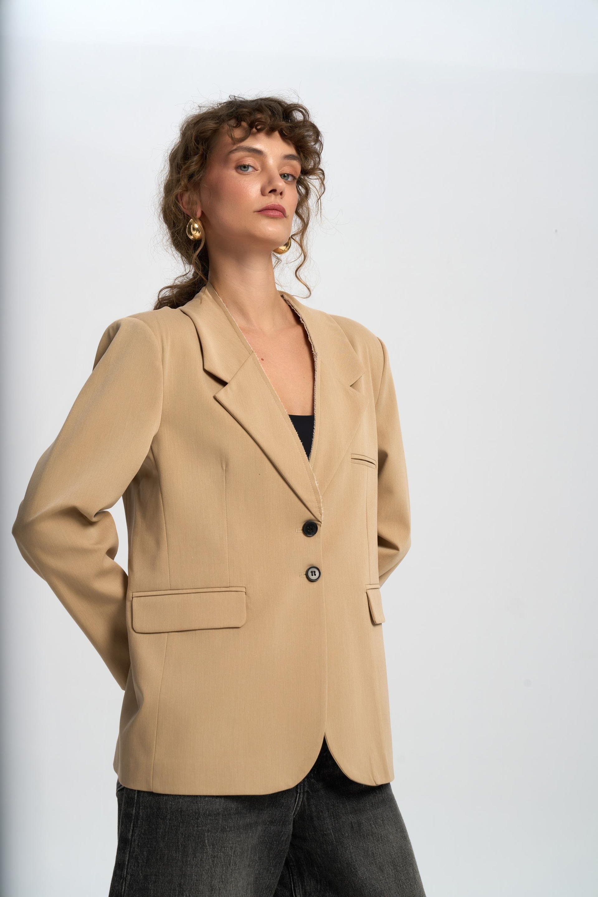 Volda Collar Detailed Taupe Blazer