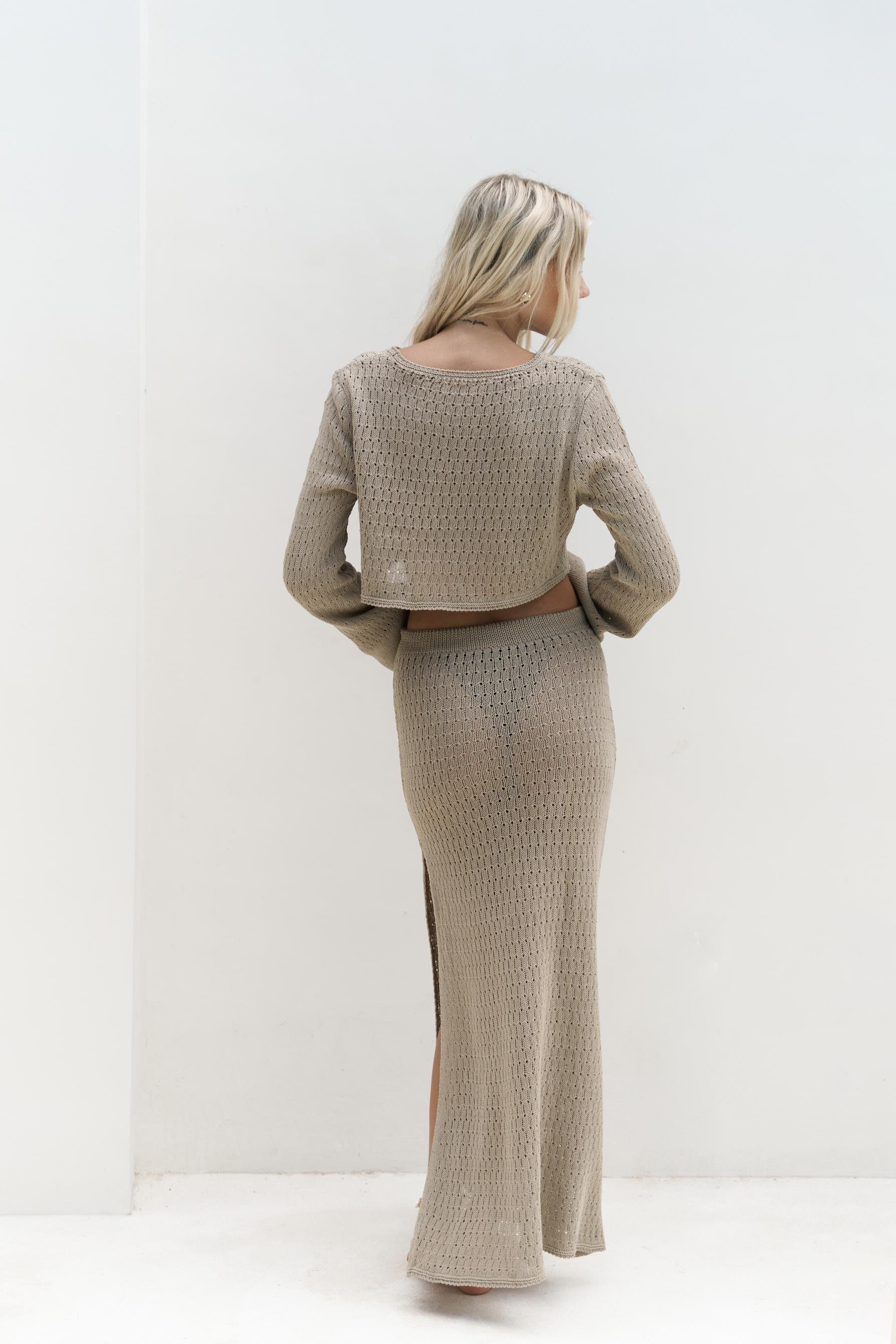 Wayhu Bisiklet Yaka Vizon Triko Crop Etek Takım