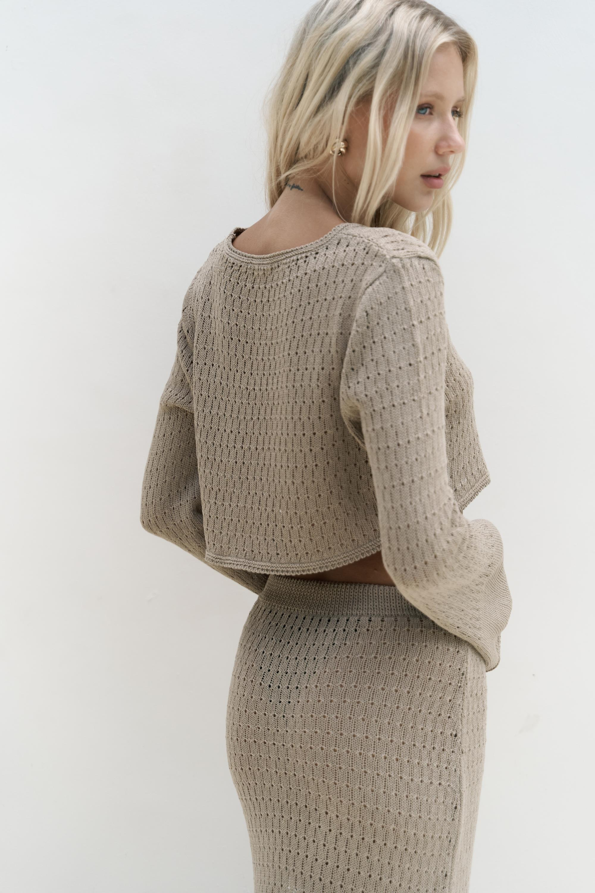 Wayhu Bisiklet Yaka Vizon Triko Crop Etek Takım