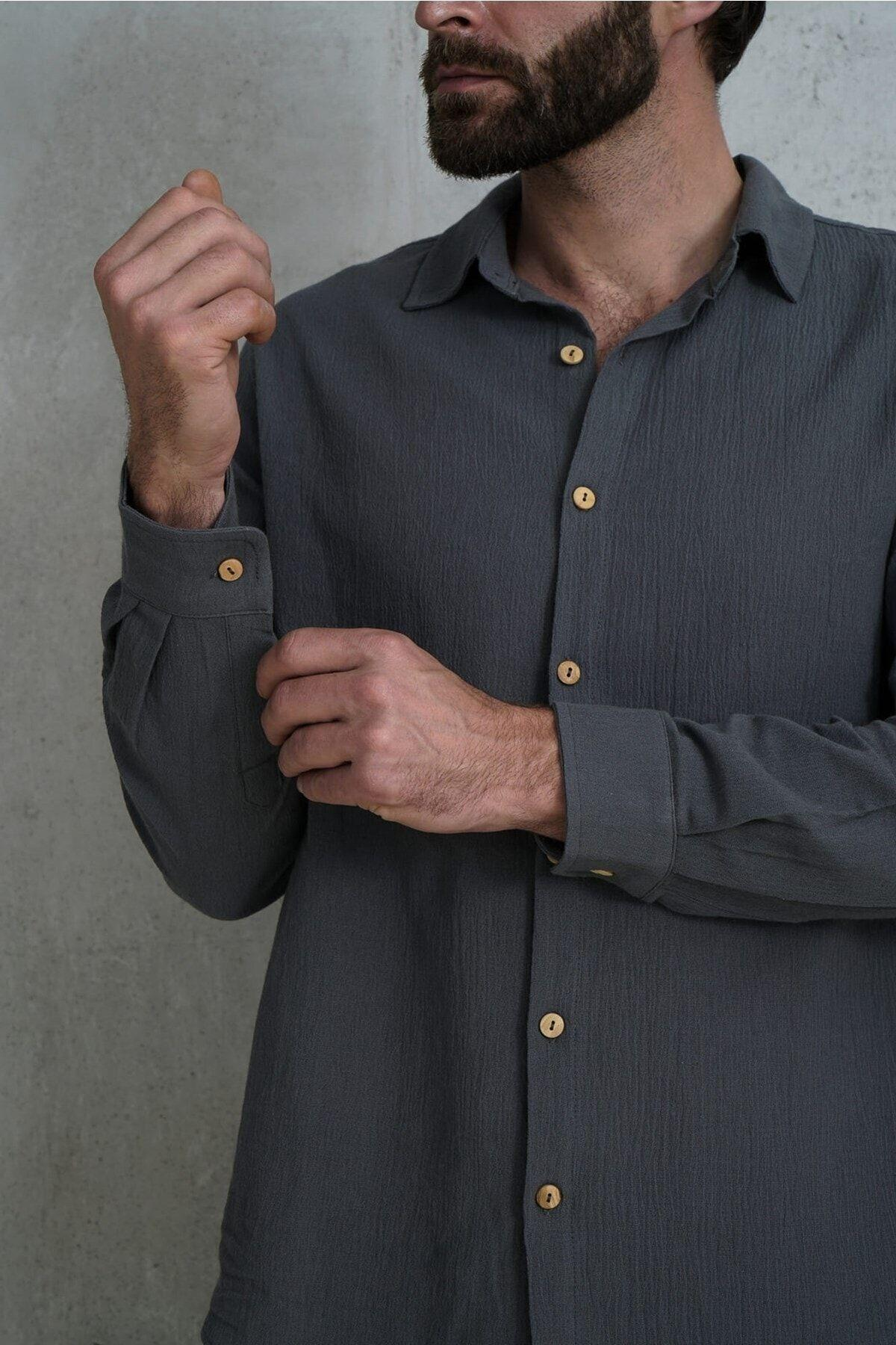 Wesley Men's Oversize Anthracite Crinkle Shirt