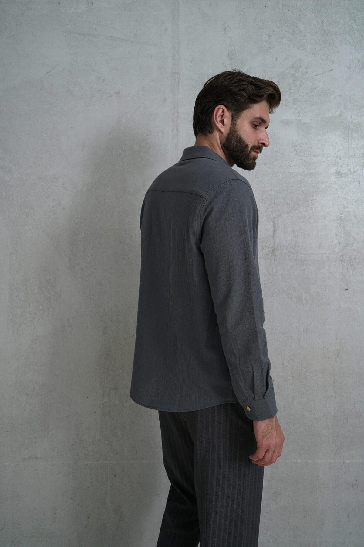 Wesley Men's Oversize Anthracite Crinkle Shirt