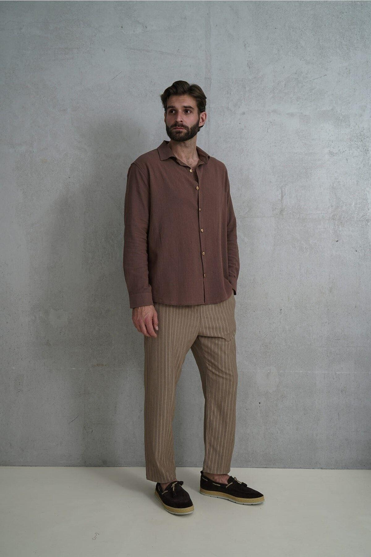 Wesley Men's Oversize Brown Crinkle Shirt