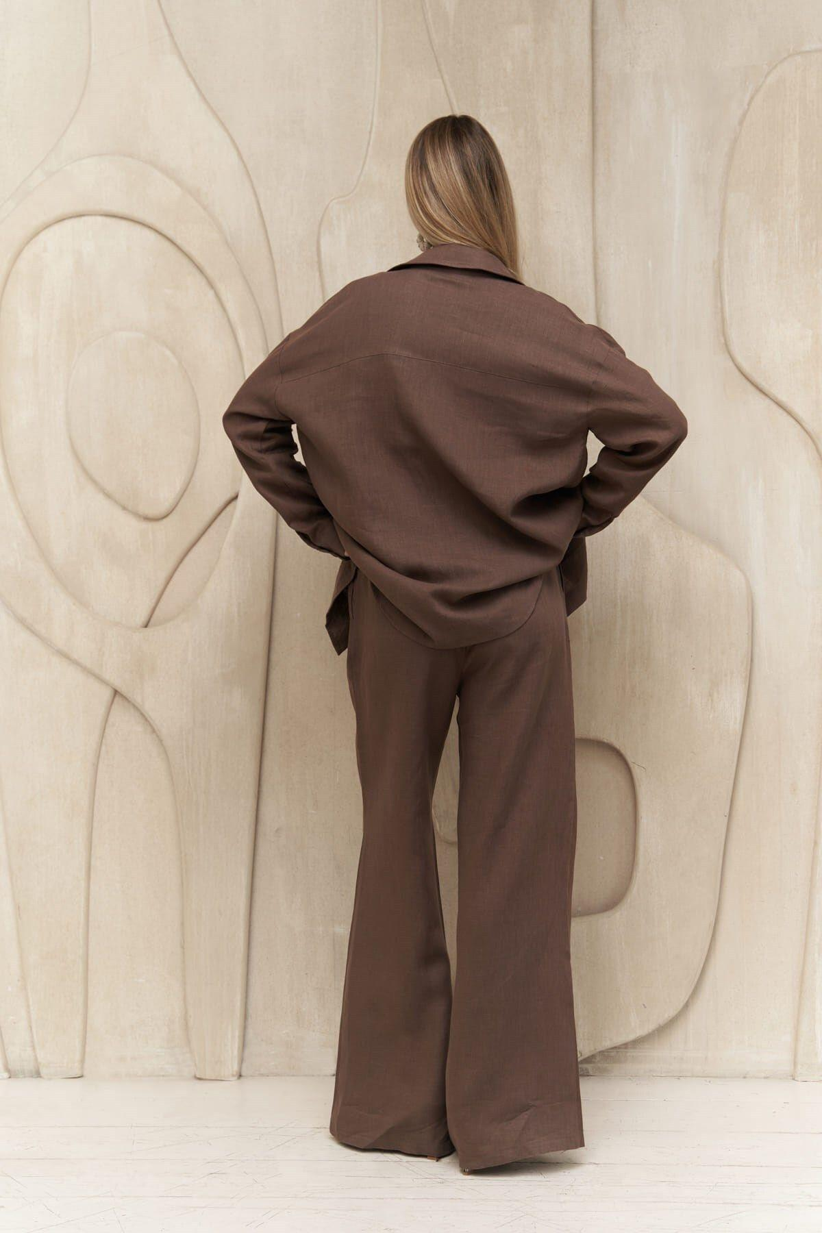 Willord Brown Linen Shirt&Trousers Set