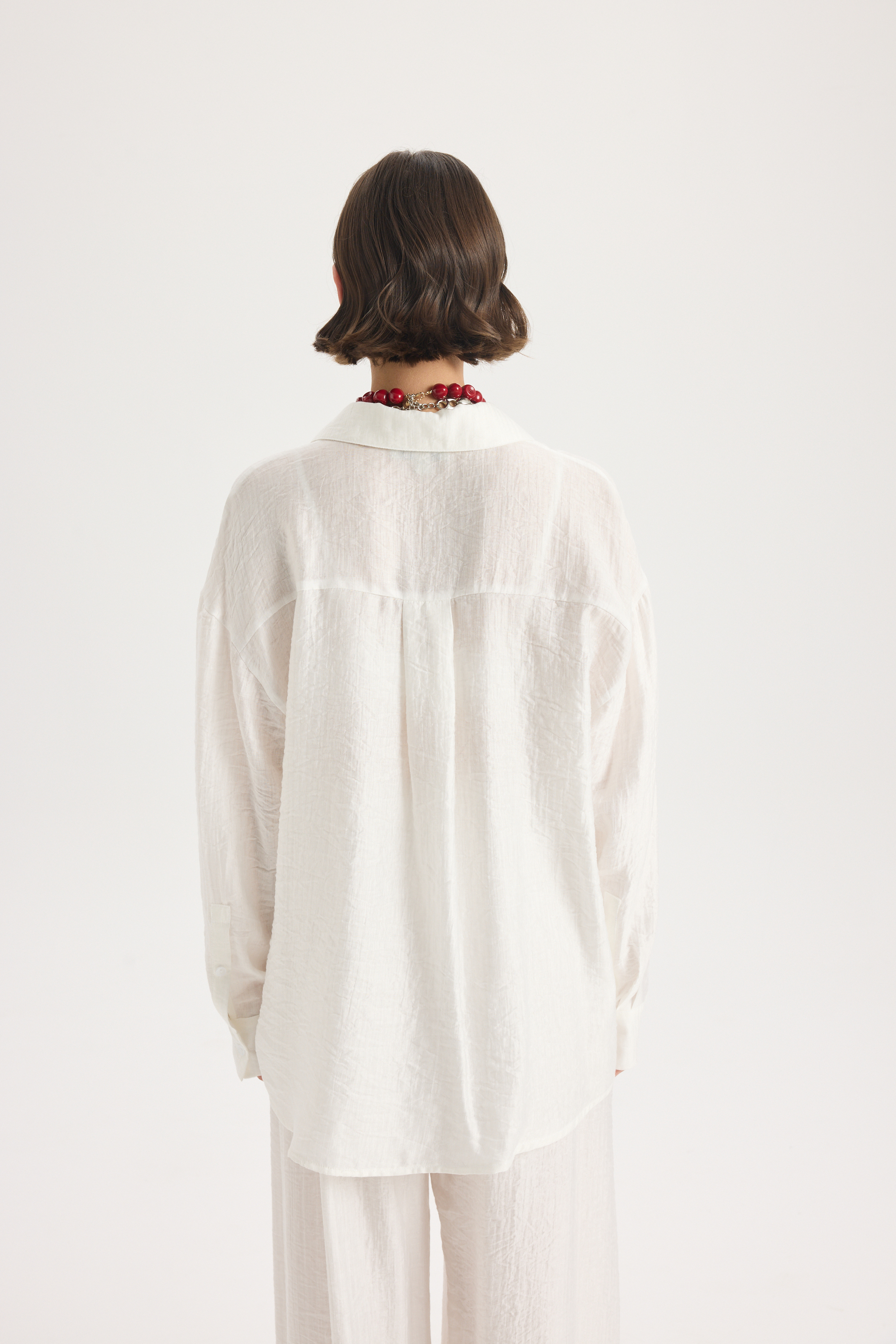 Yovena Düğme Detay Ekru Oversize Gömlek
