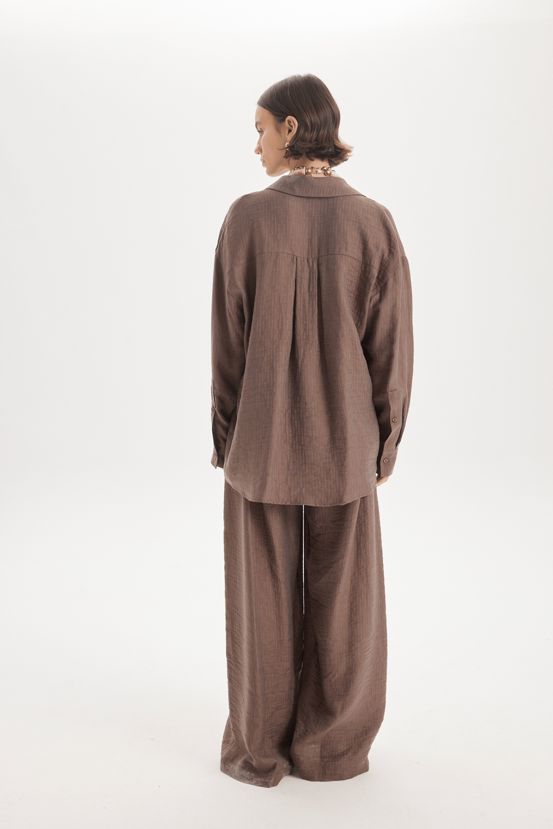 Yovena Düğme Detay Kahve Oversize Gömlek