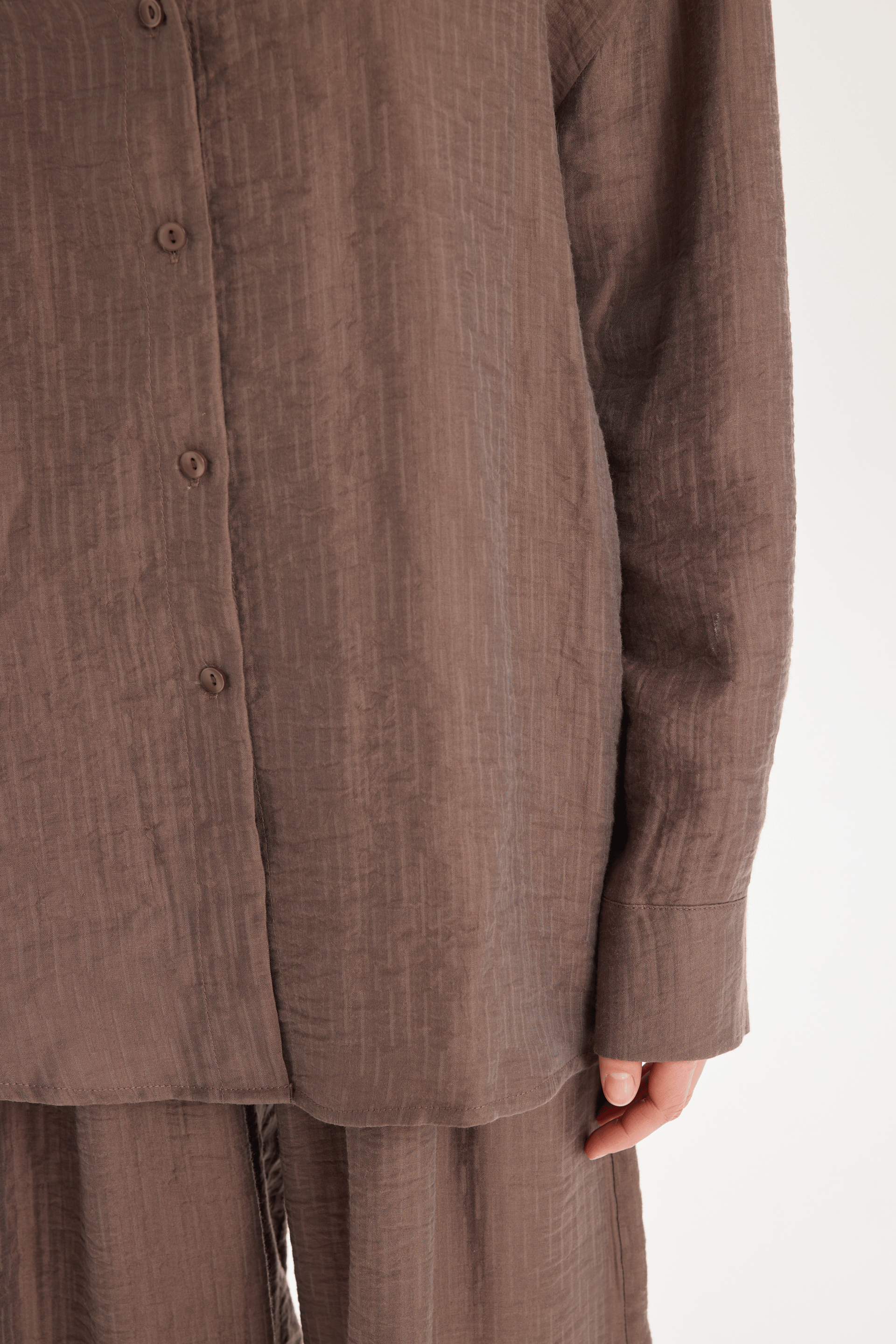 Yovena Düğme Detay Kahve Oversize Gömlek