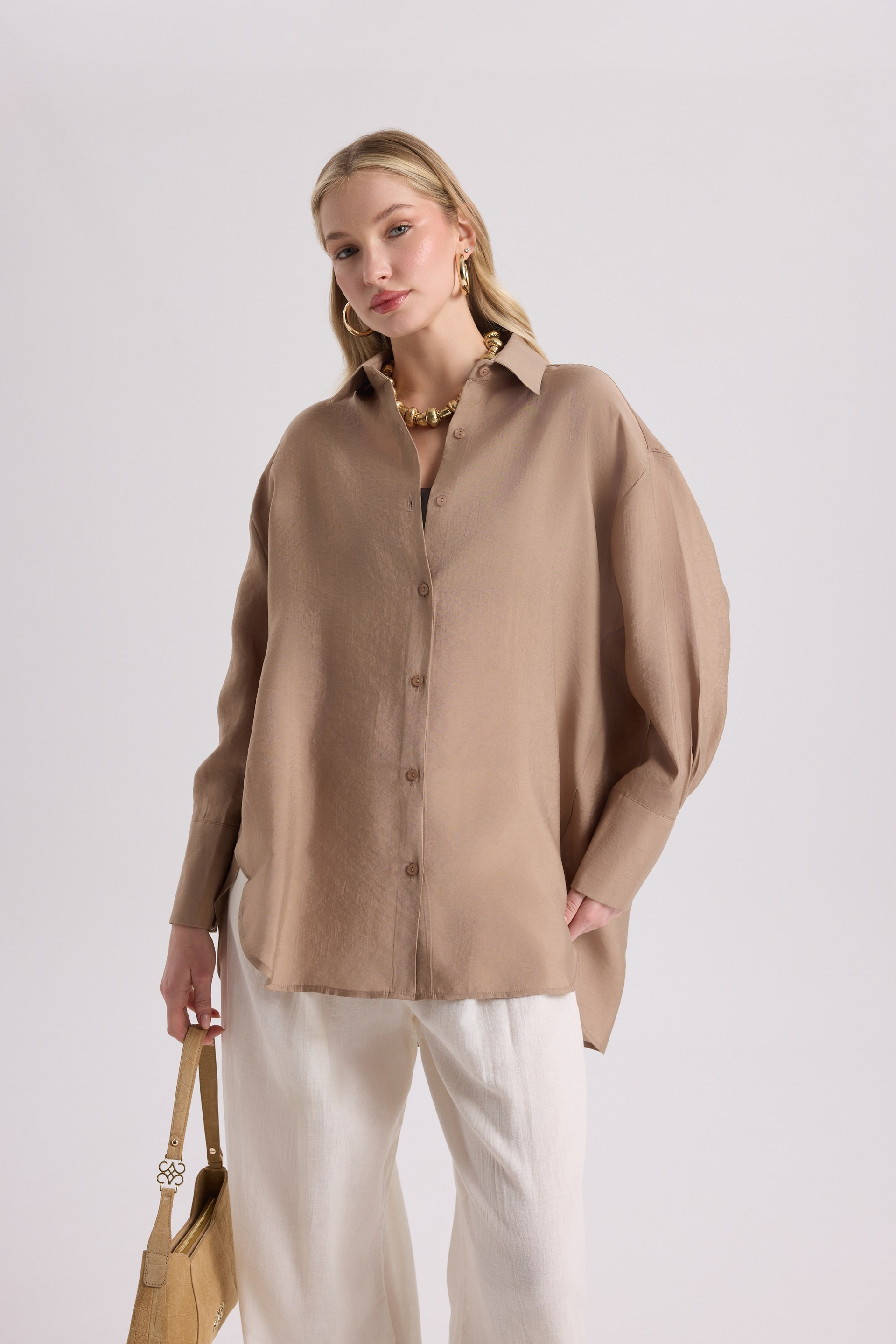 Zaria Açık Vizon Oversize Gömlek