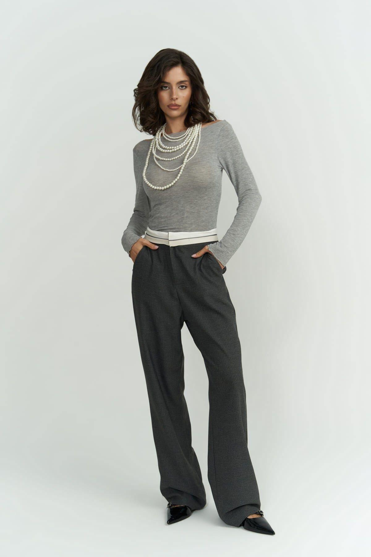 Zelmira Reversed Waistband Dark Gray Pants