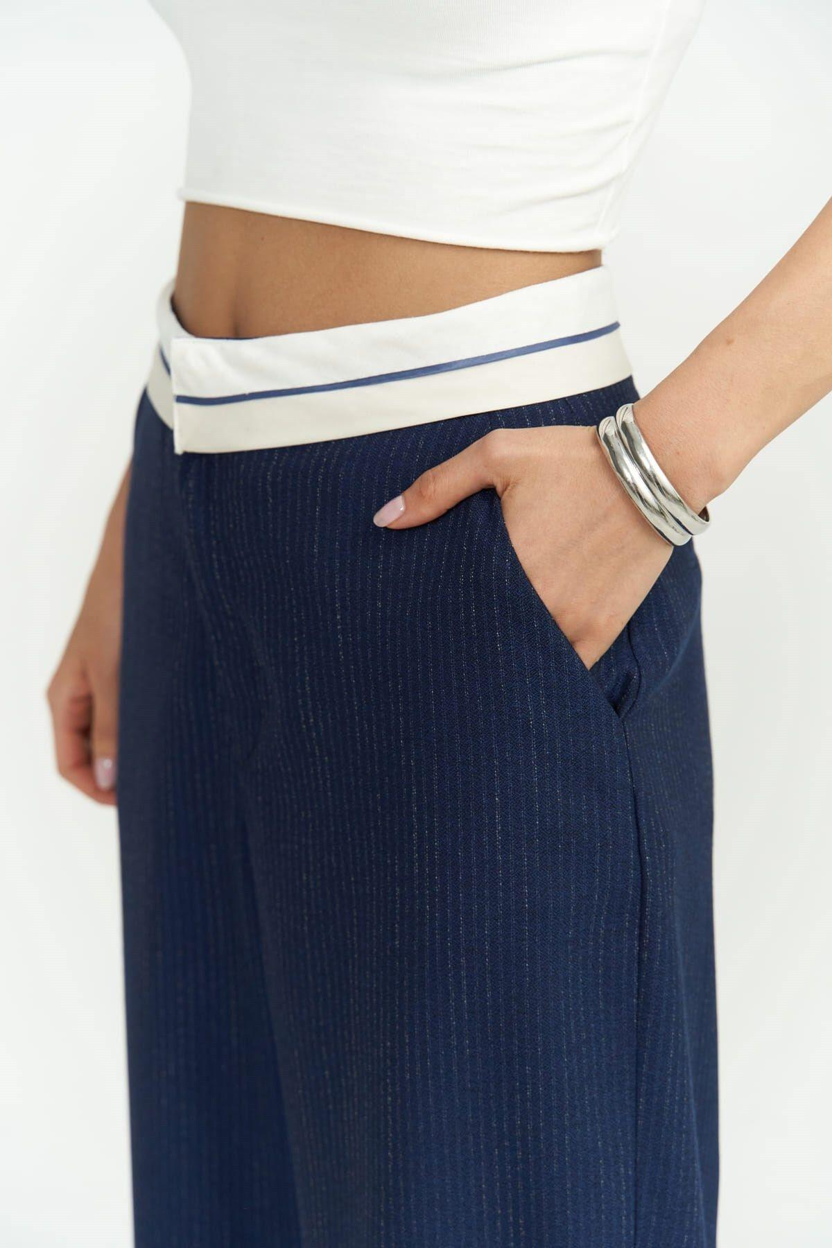 Zelmira Ters Kemer İndigo Pantolon