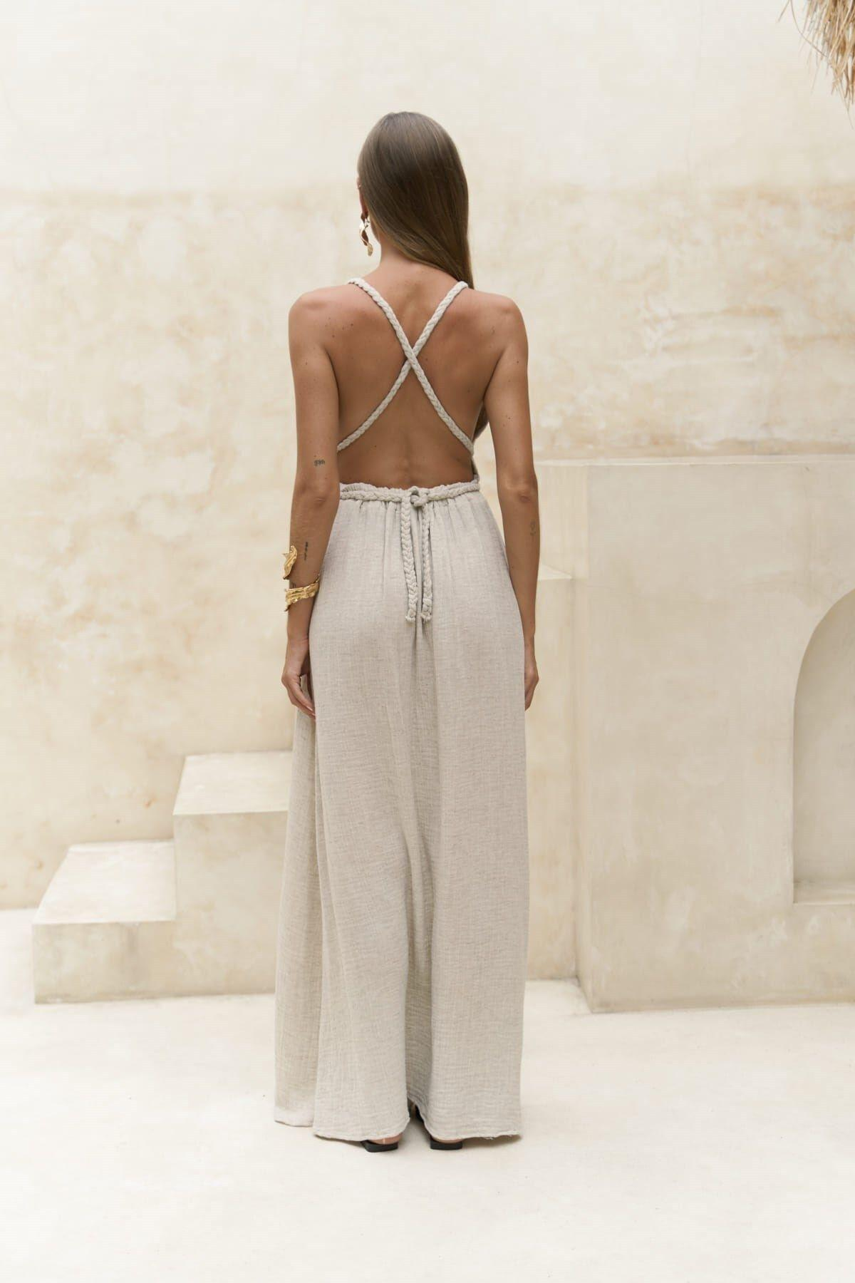 Zendaya Beige Dress with Knit Detail