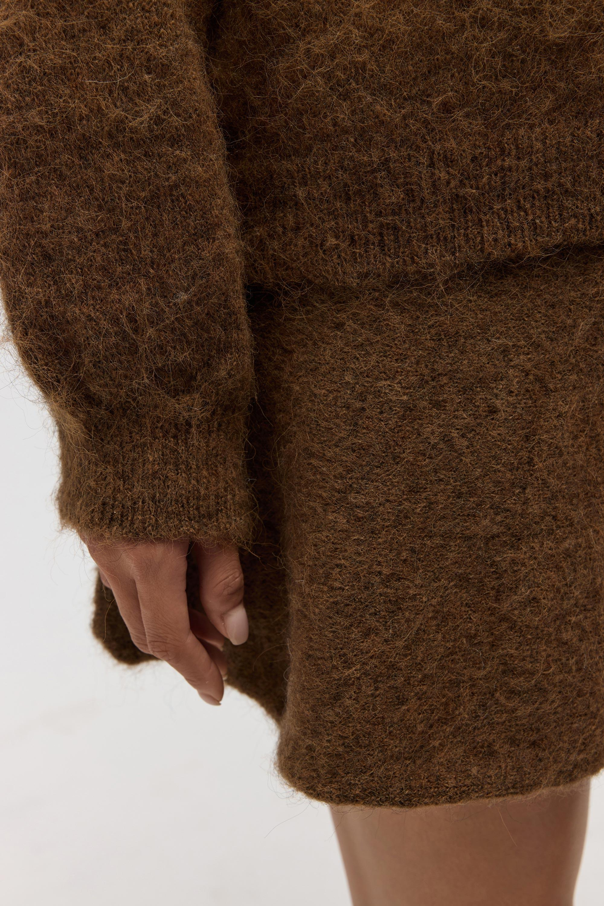 Zerium Basic V Yaka Açık Kahve Triko Kazak